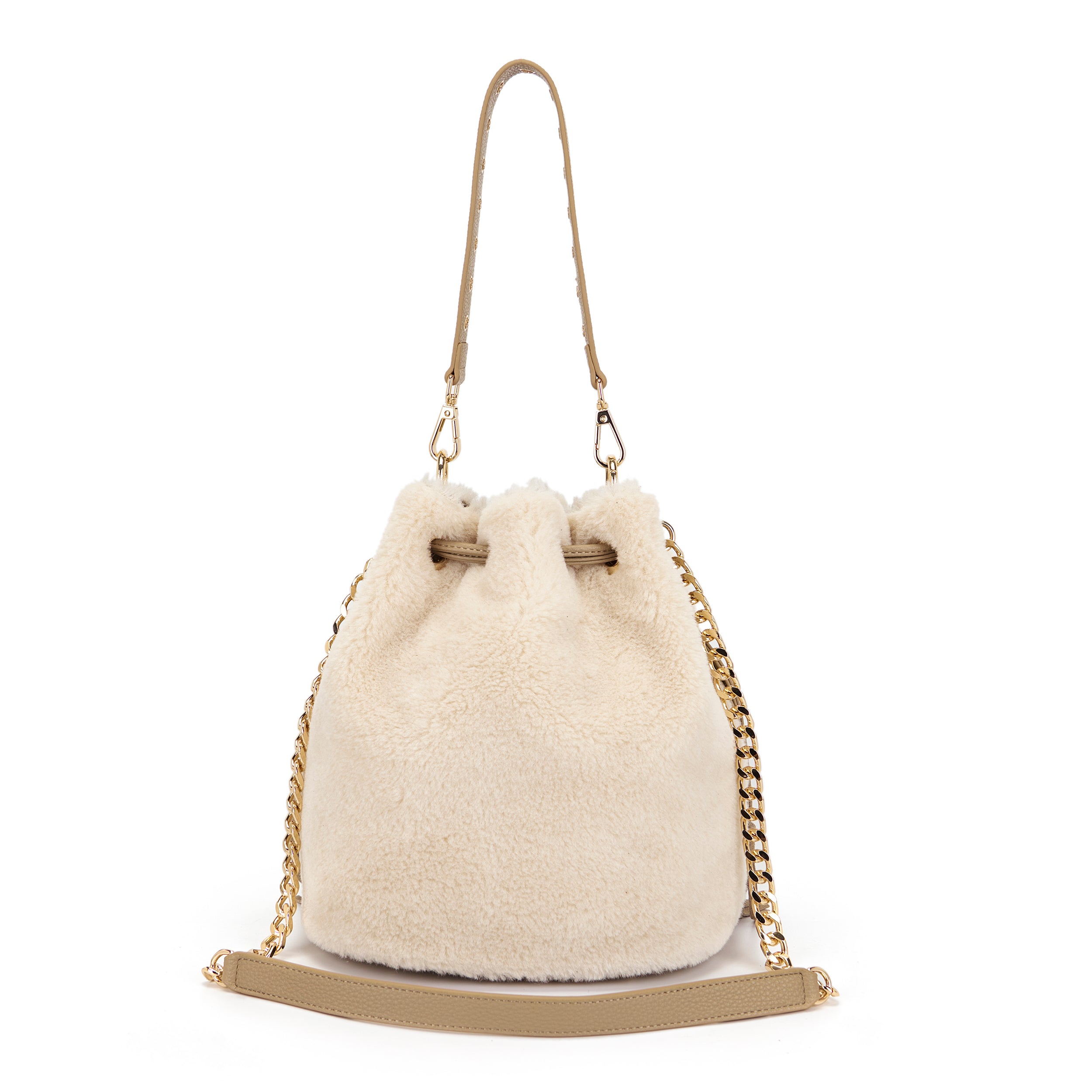 La Carrie Teddy sac seau ivoire fourrure 23 cm