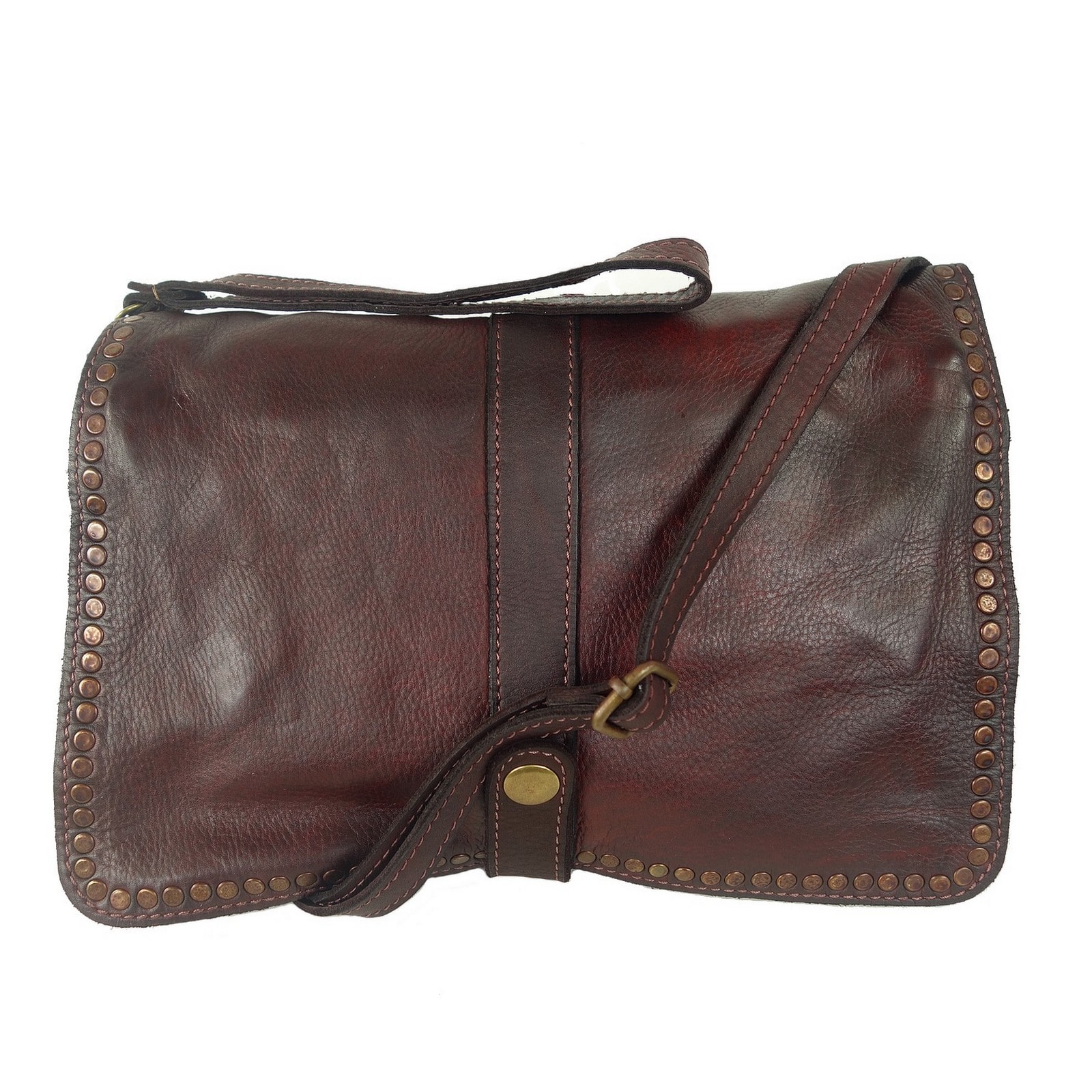Collection Esprit Cuir Gena Pochette Cuir Bordeaux Cloutée
