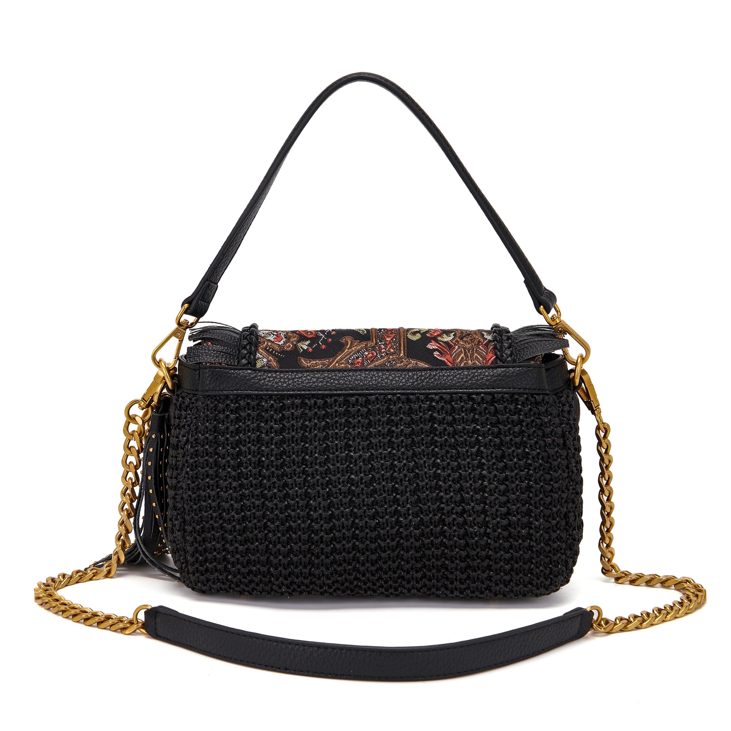 La Carrie Bag Arabesque sac bandouliere raphia noir 32x12x21