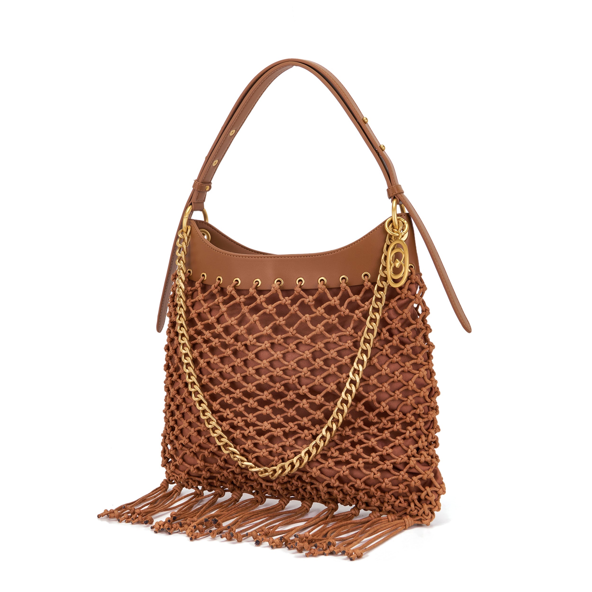 La Carrie Fringe sac épaule beige 39 x 34 cm corde