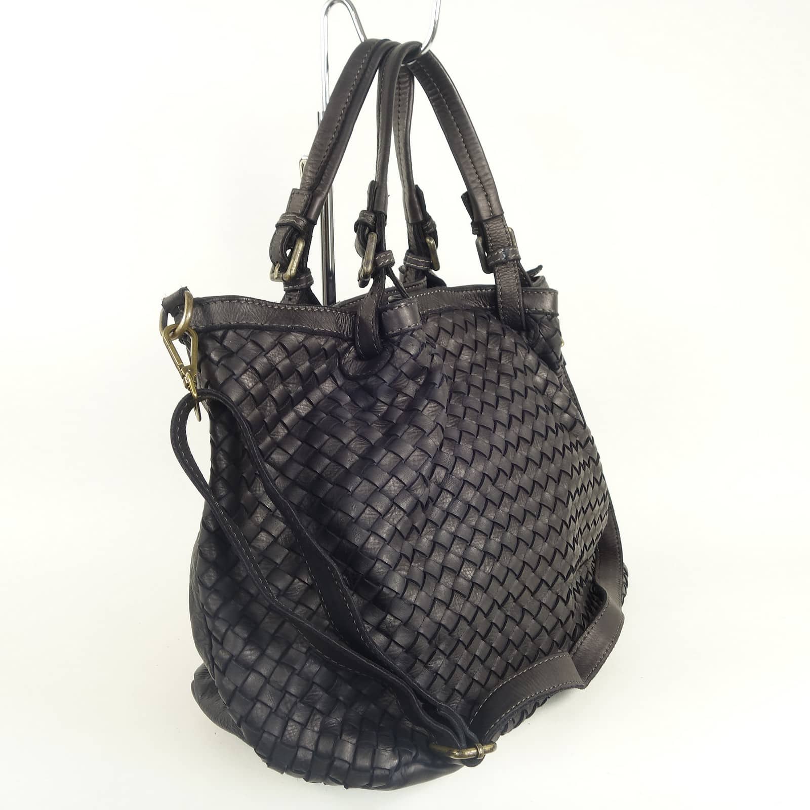 Collection Esprit Cuir Sveva Grand Sac Main Cuir Tressé Noir