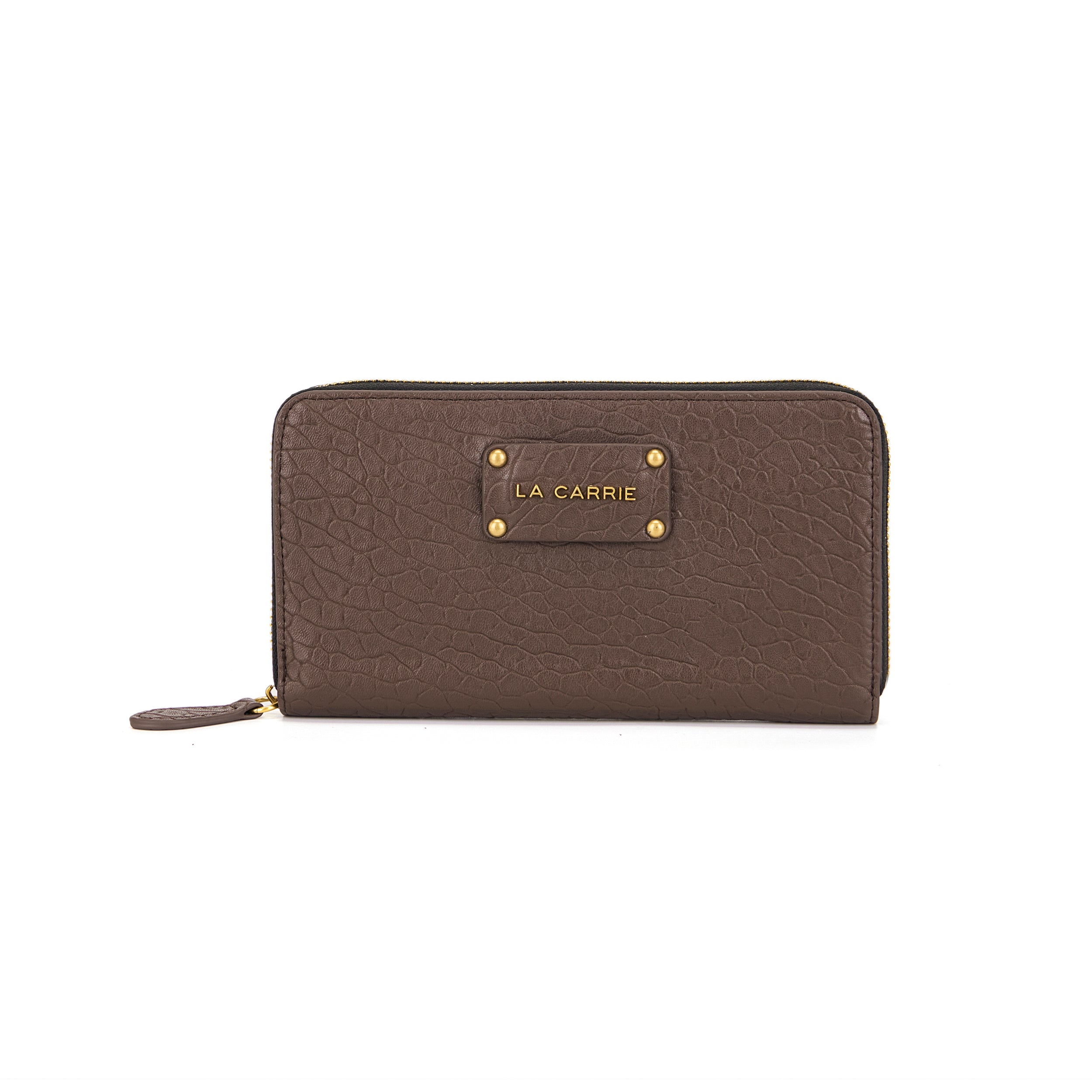 La Carrie Wallet portefeuille zip noir relief doré