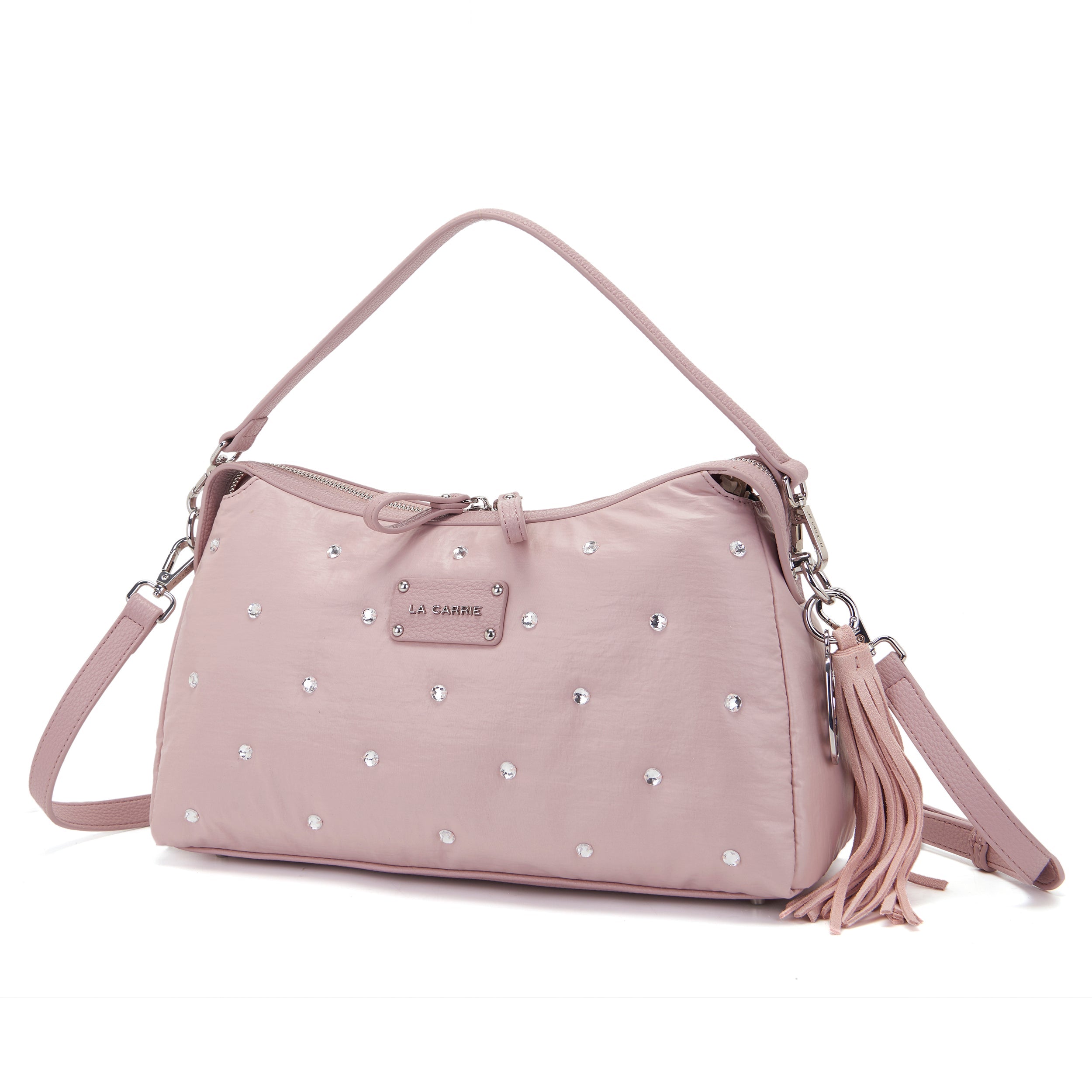 La Carrie Wrinkled sac bandoulière nylon rose strass