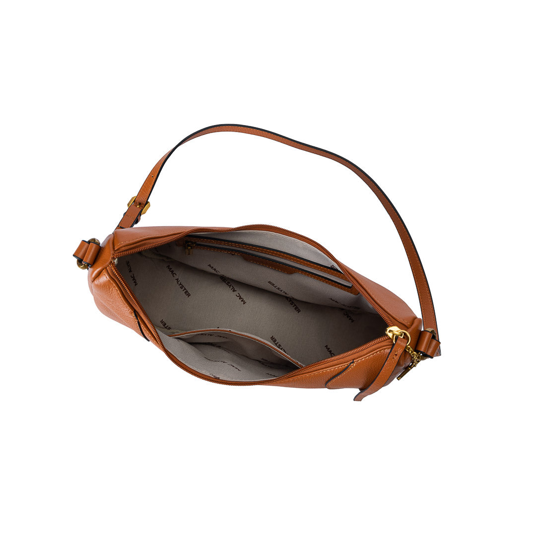 MAC ALYSTER INES sac cuir cognac demi-lune travers 32 cm