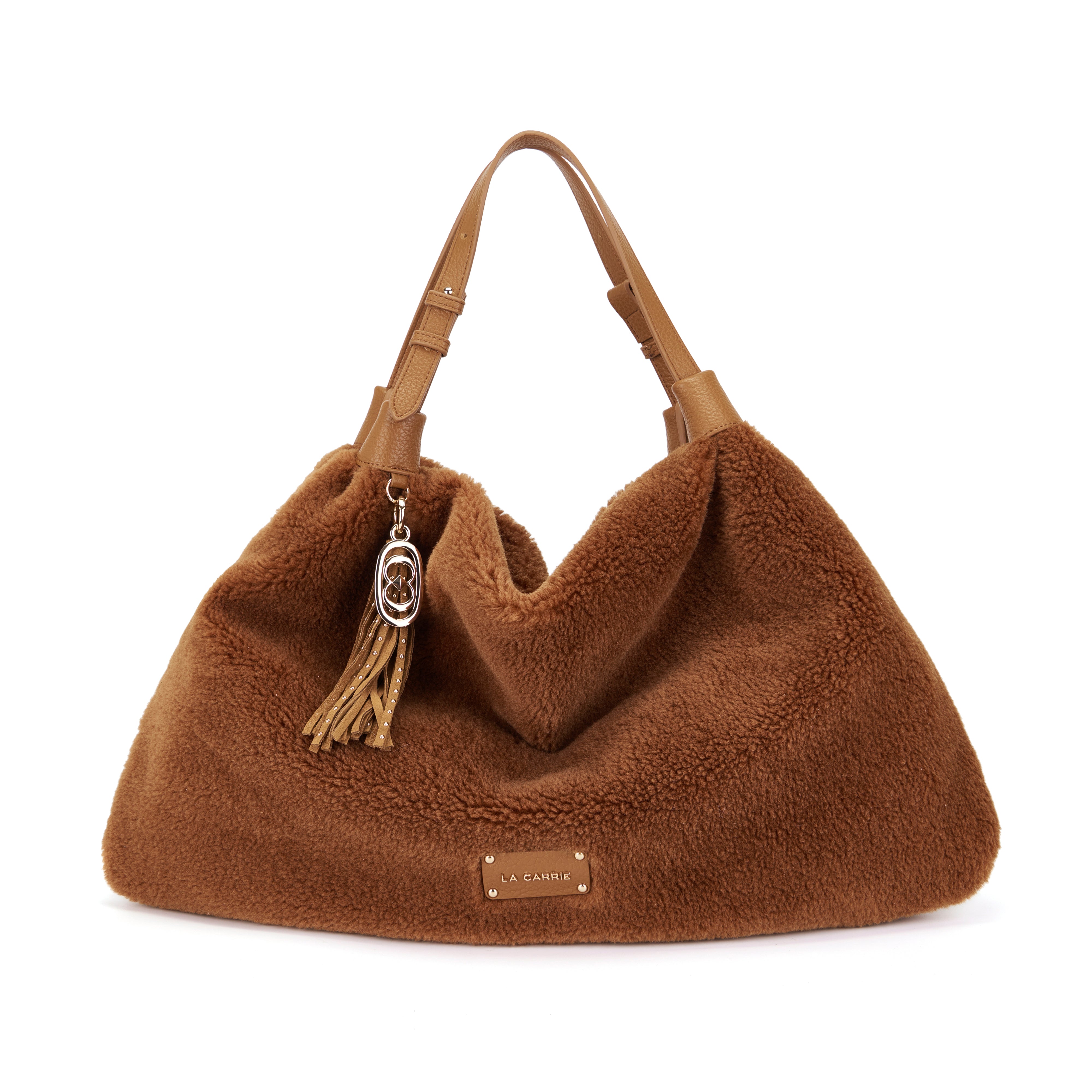La Carrie Teddy sac shopping fourrure marron 56x02x32 cm