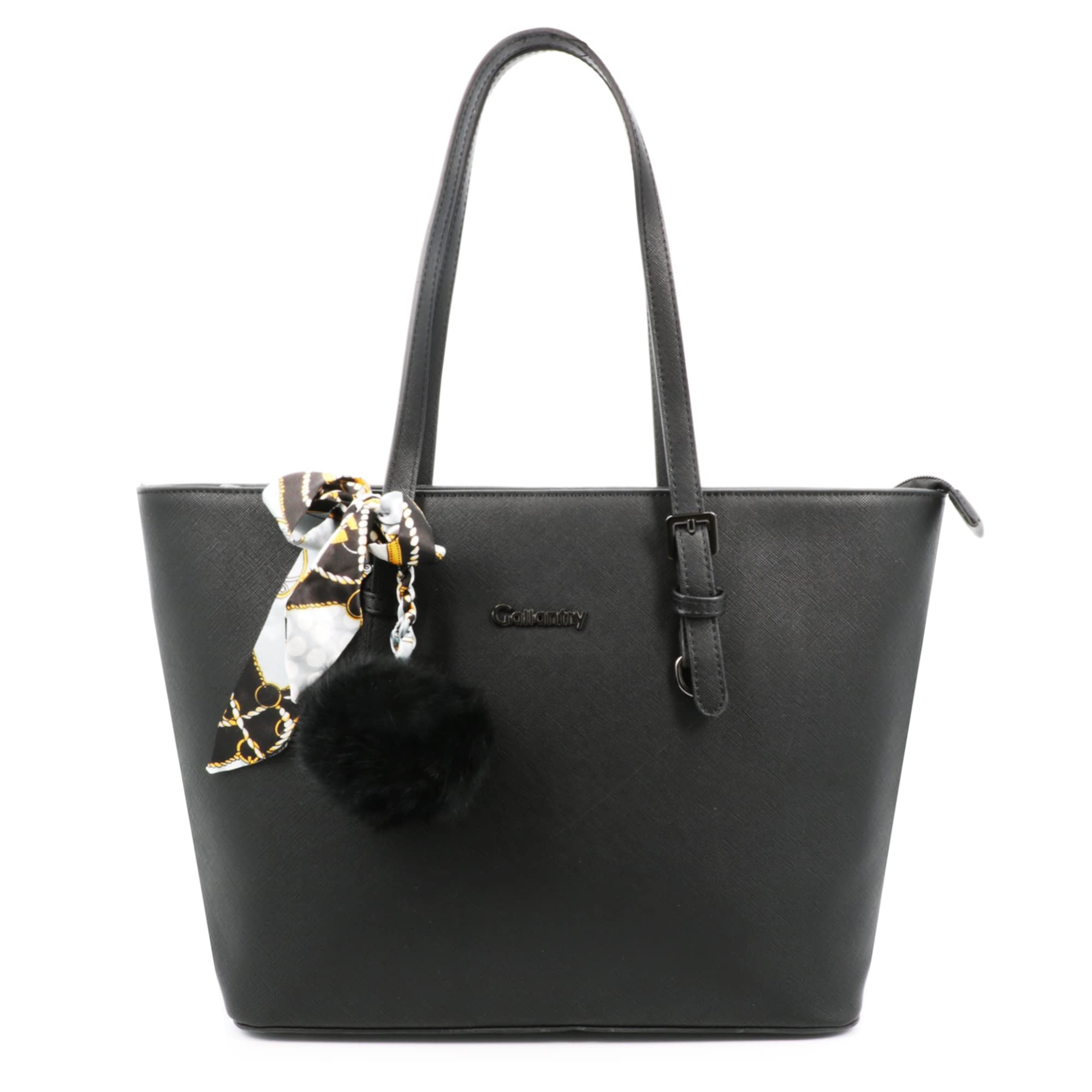 Gallantry Sacs Cabas Tote Bag Saffiano Noir Pompon Format A4