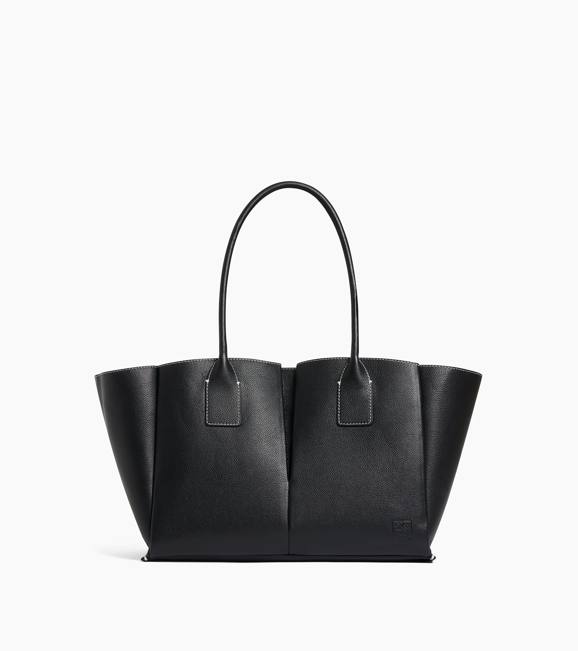 Le Tanneur Elena grand cabas cuir grainé noir 14 pouces