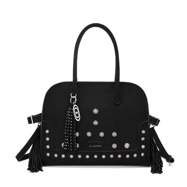 La Carrie Aztec sac shopping suède noir 35x16x29 cm clous
