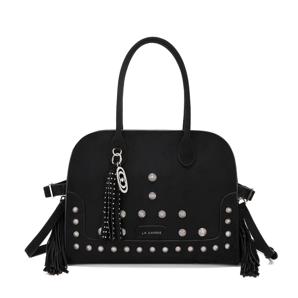 La Carrie Aztec sac shopping suède noir 35x16x29 cm clous