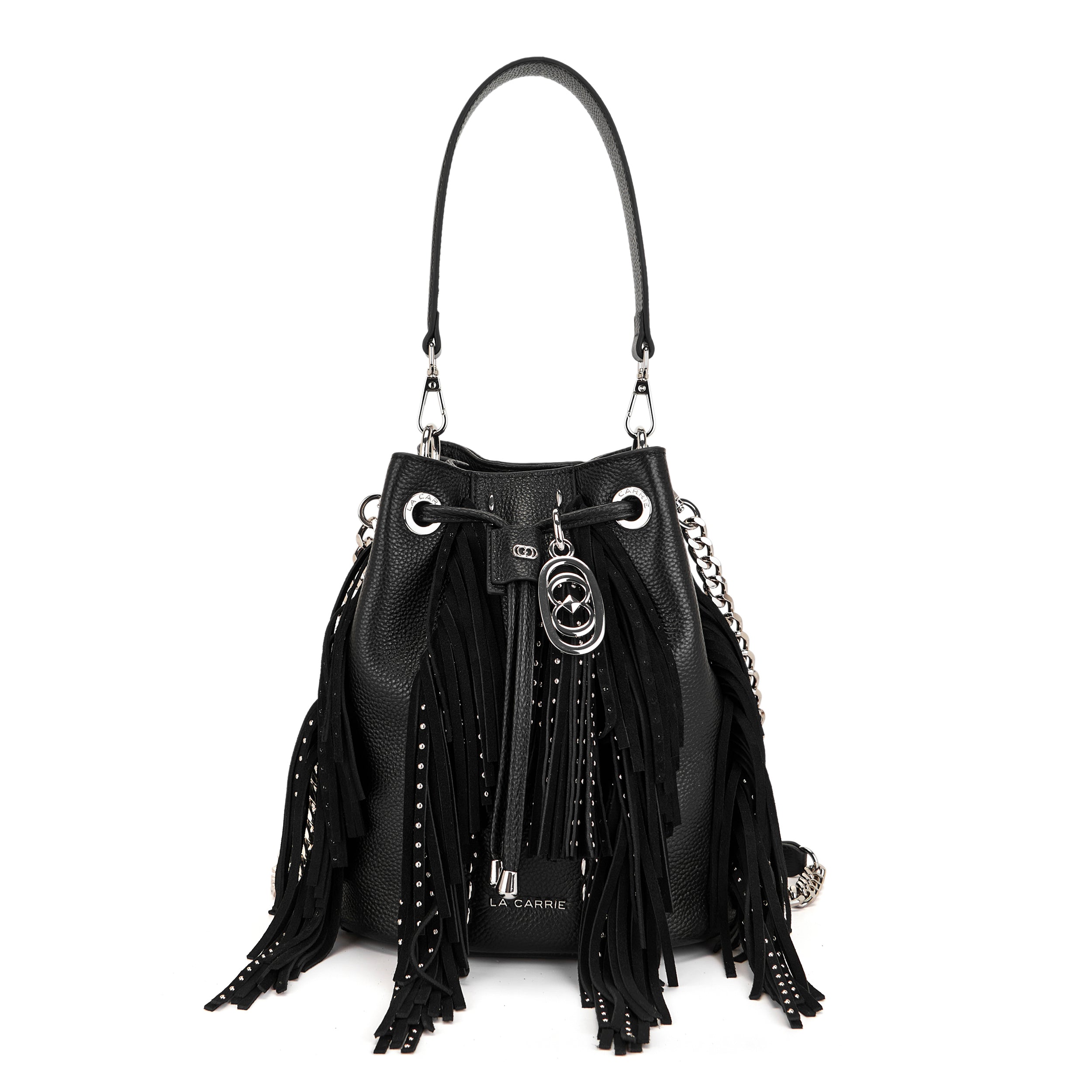 La Carrie Secchiello Rock sac seau noir cuir 26x19x28 cm