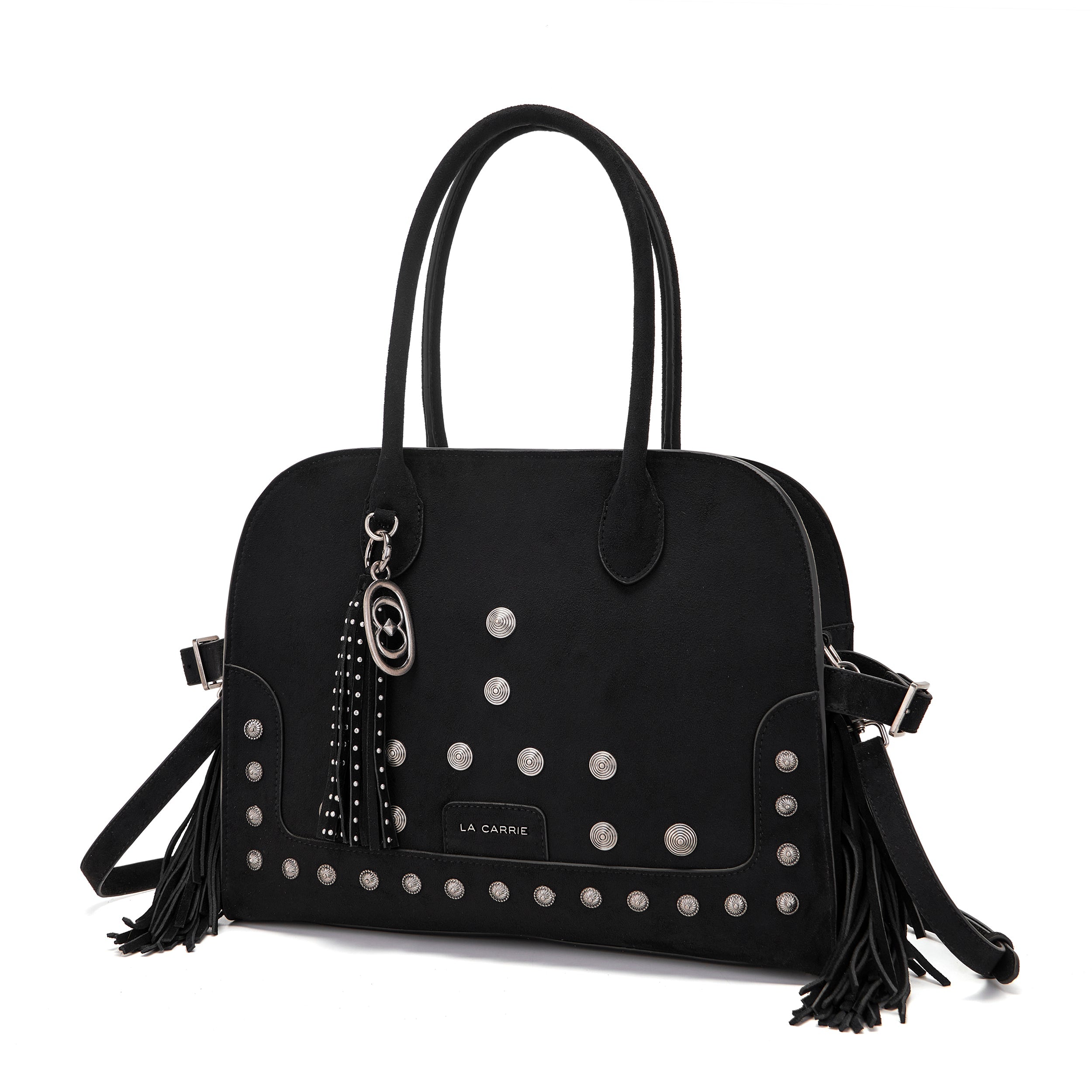 La Carrie Aztec sac shopping suède noir 35x16x29 cm clous