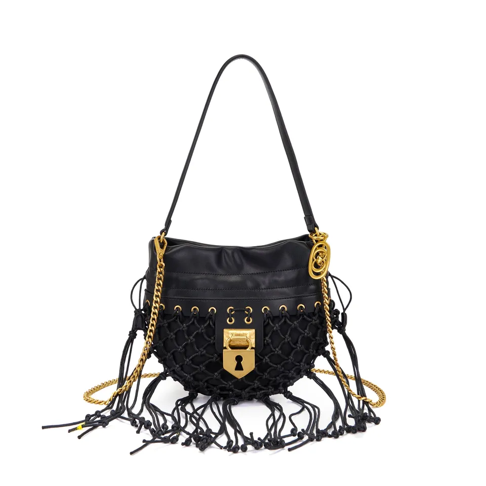 La Carrie Bag Fringe sac bandoulière noir corde 26x3x28cm