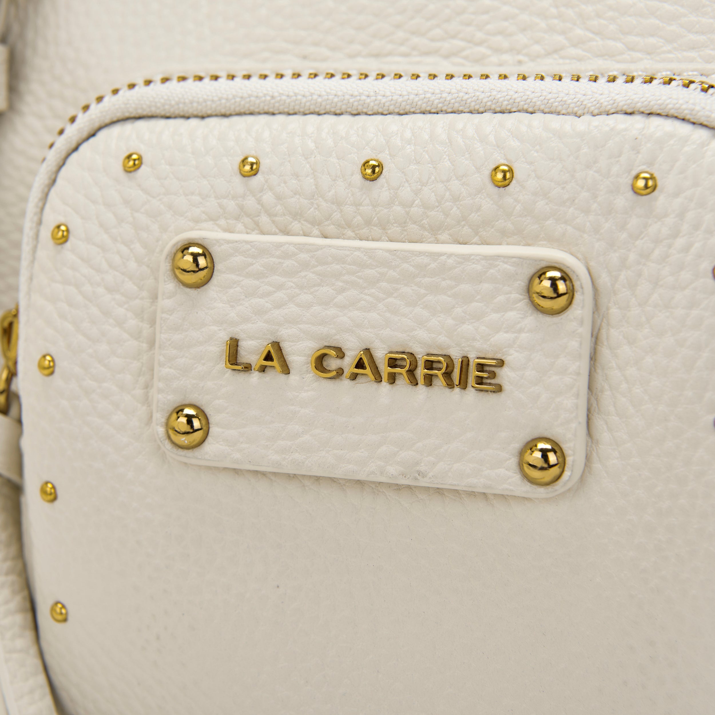 La Carrie Basic sac bandoulière cuir ivoire 26 cm clouté