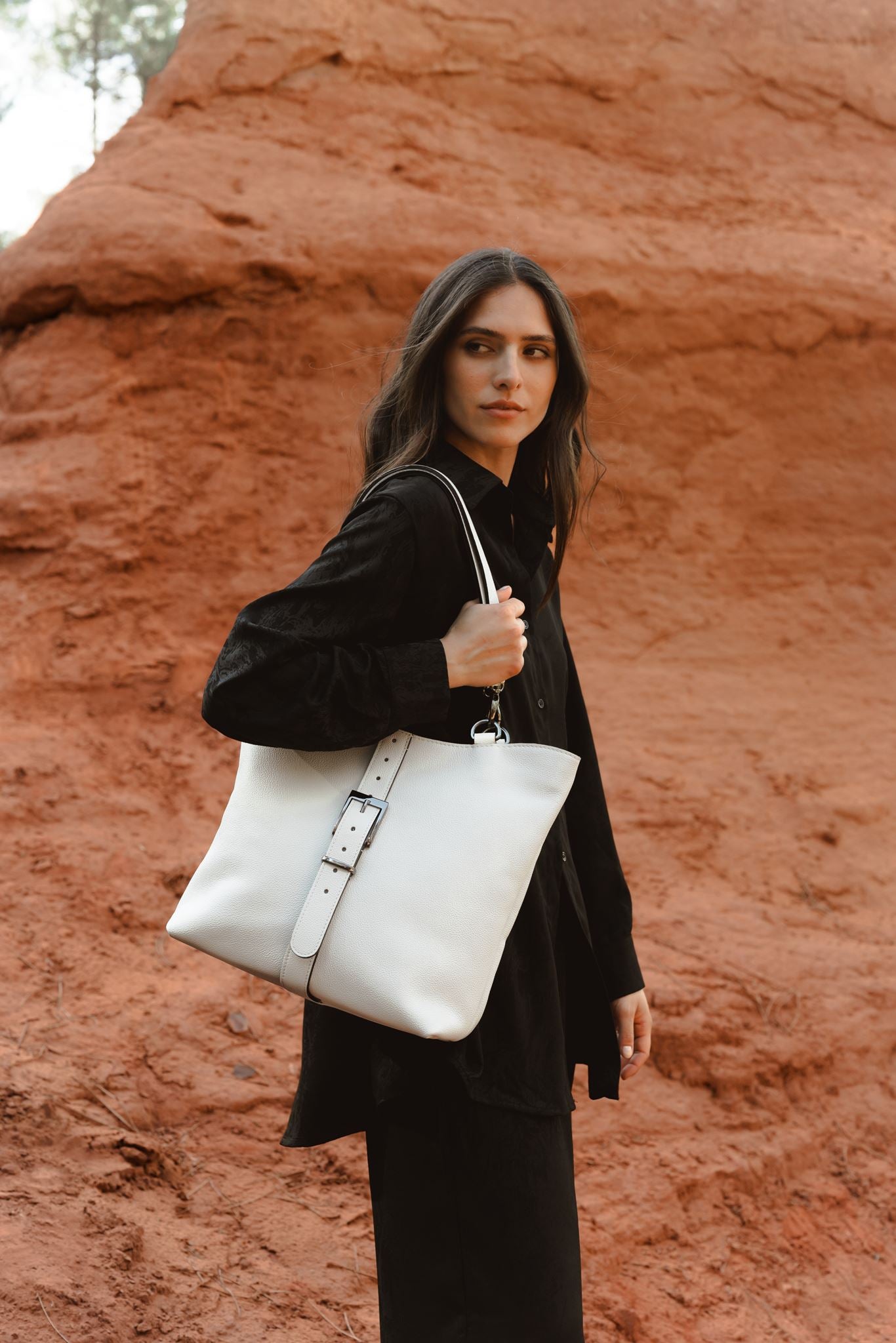 Nodie's Billy blanc grainé sac cabas cuir femme
