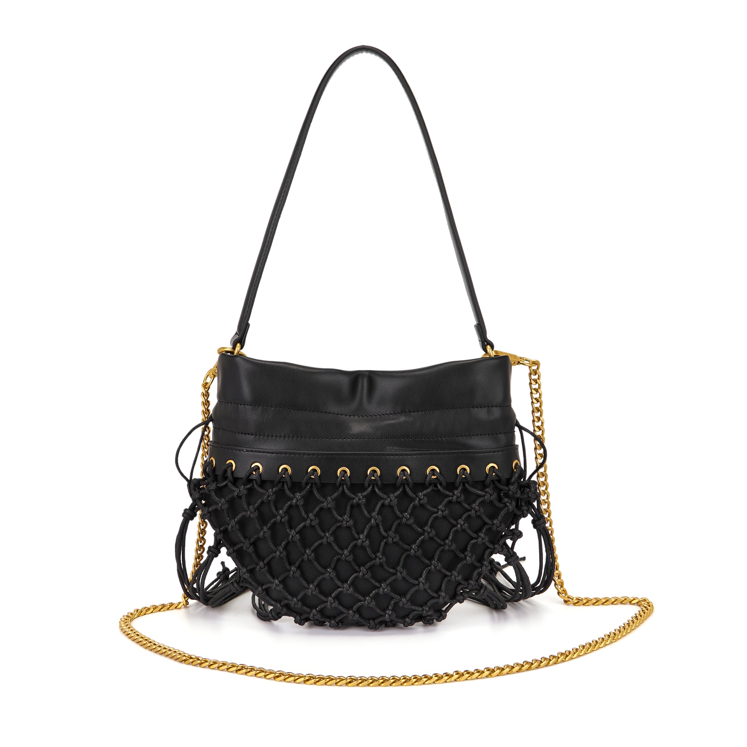 La Carrie Bag Fringe sac bandoulière noir corde 26x3x28cm