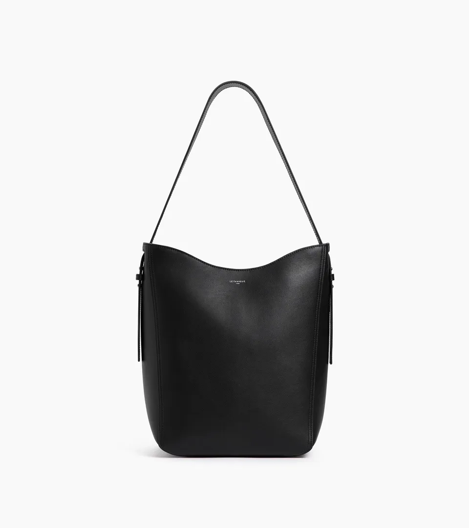 Le Tanneur Céleste sac hobo moyen cuir lisse noir