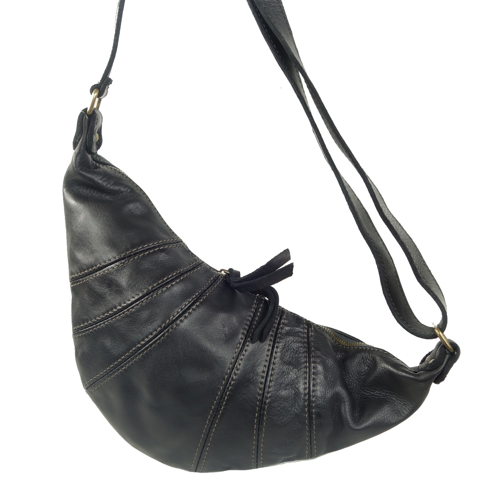 Collection Esprit Cuir ALMA sac banane noir cuir vintage