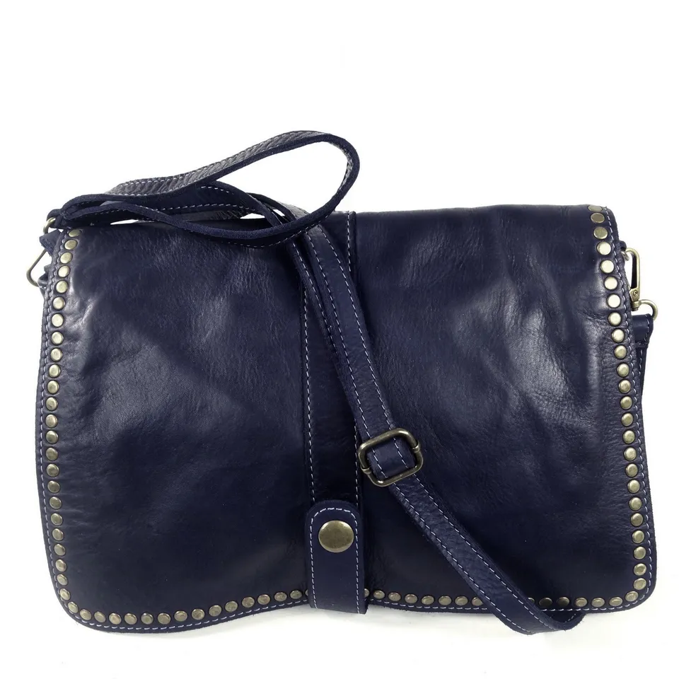 Collection Esprit Cuir Gena pochette bandoulière bleu cuir clouté