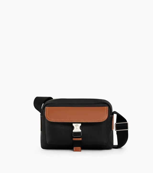 Le Tanneur Maurice petit sac bandoulière toile marron noir