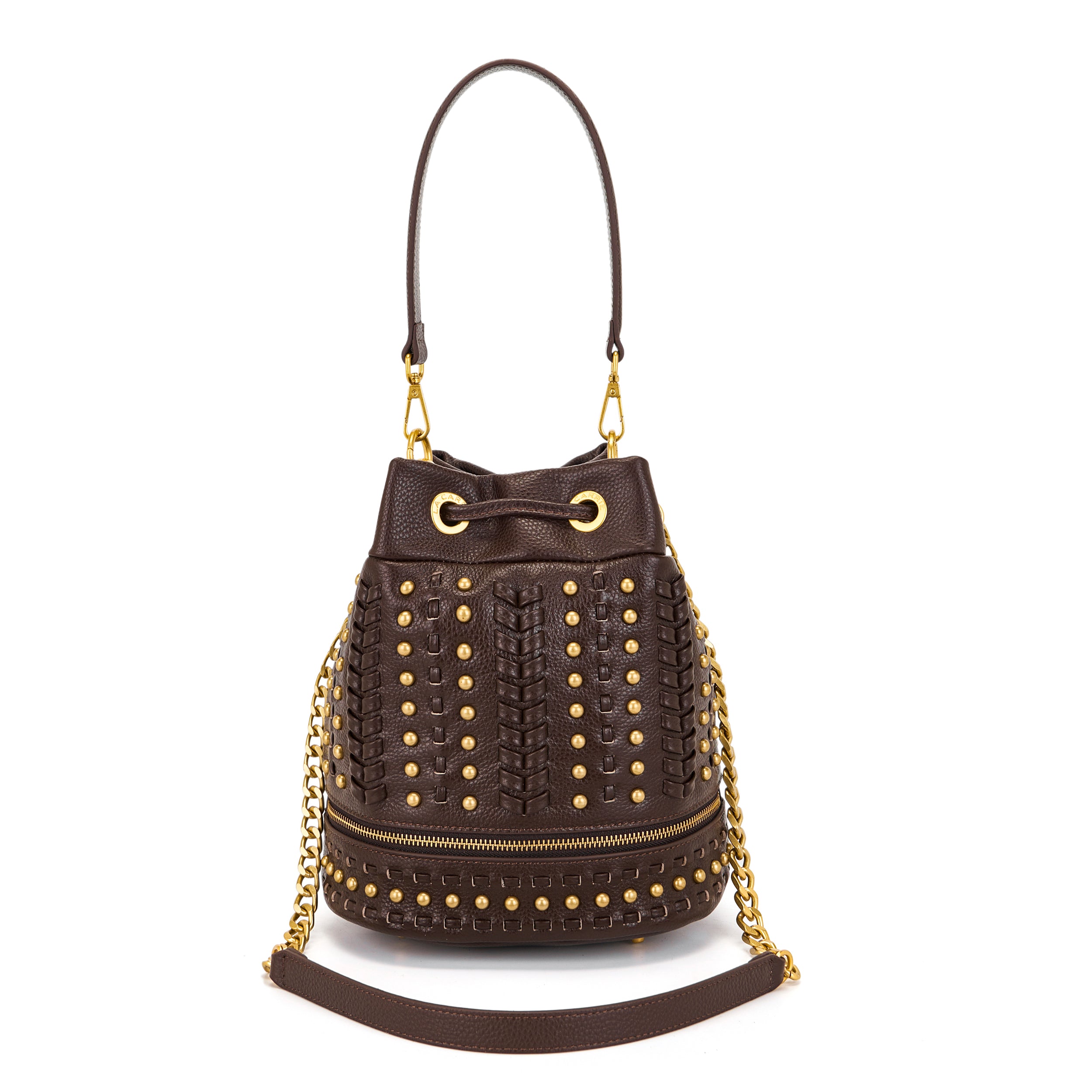 La Carrie Bag Eclipse sac seau marron 26x28cm cuir