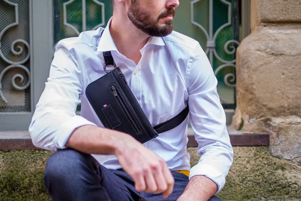 Nodie's Sacs banane Madenn sac banane noir grainé cuir homme