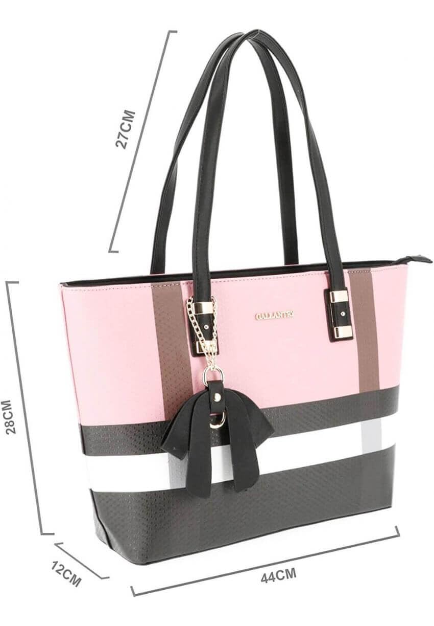 Gallantry Sacs Cabas Tote Bag XL Similicuir Rose Rayures A4