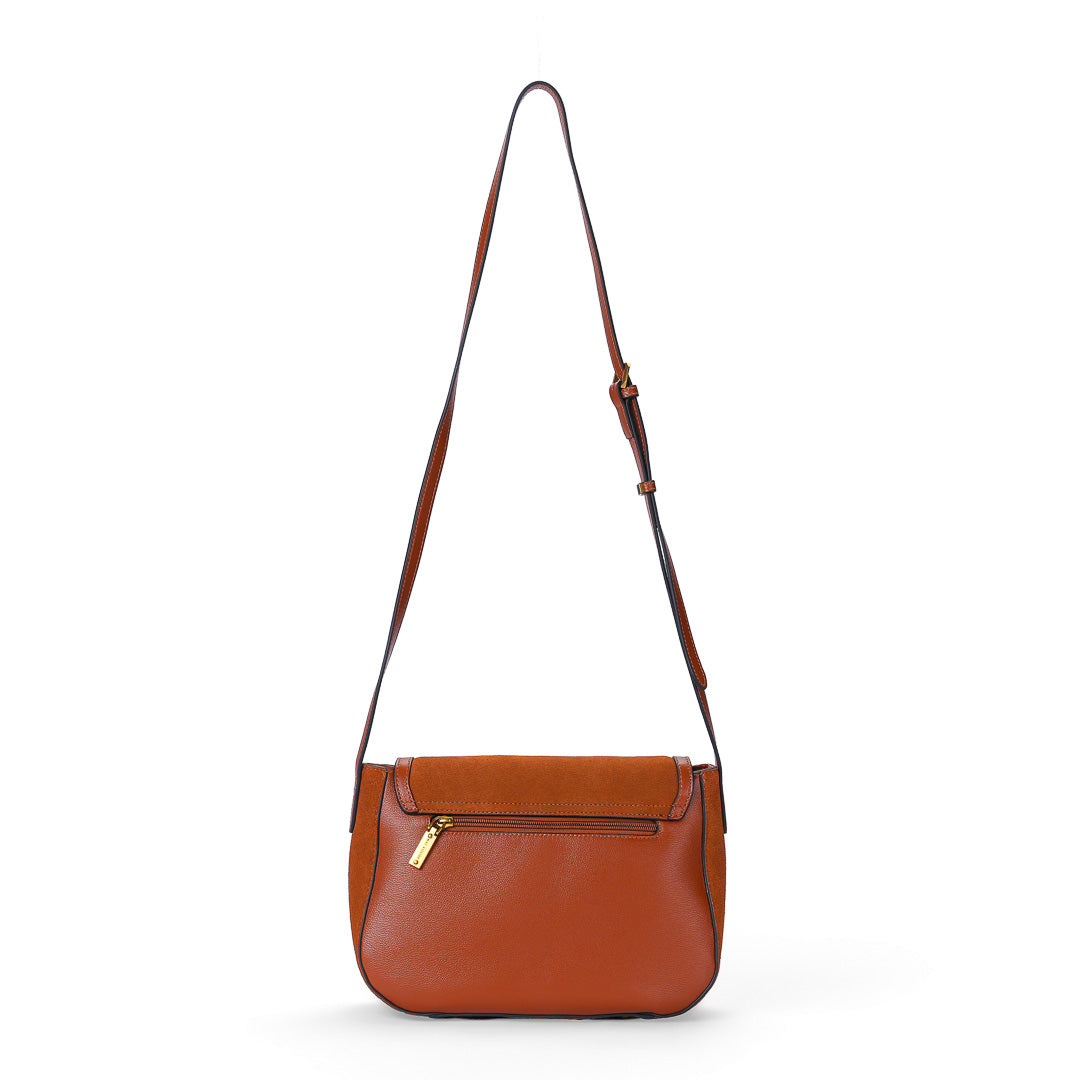MAC ALYSTER LANORA sac rabat cuir Daim Cognac