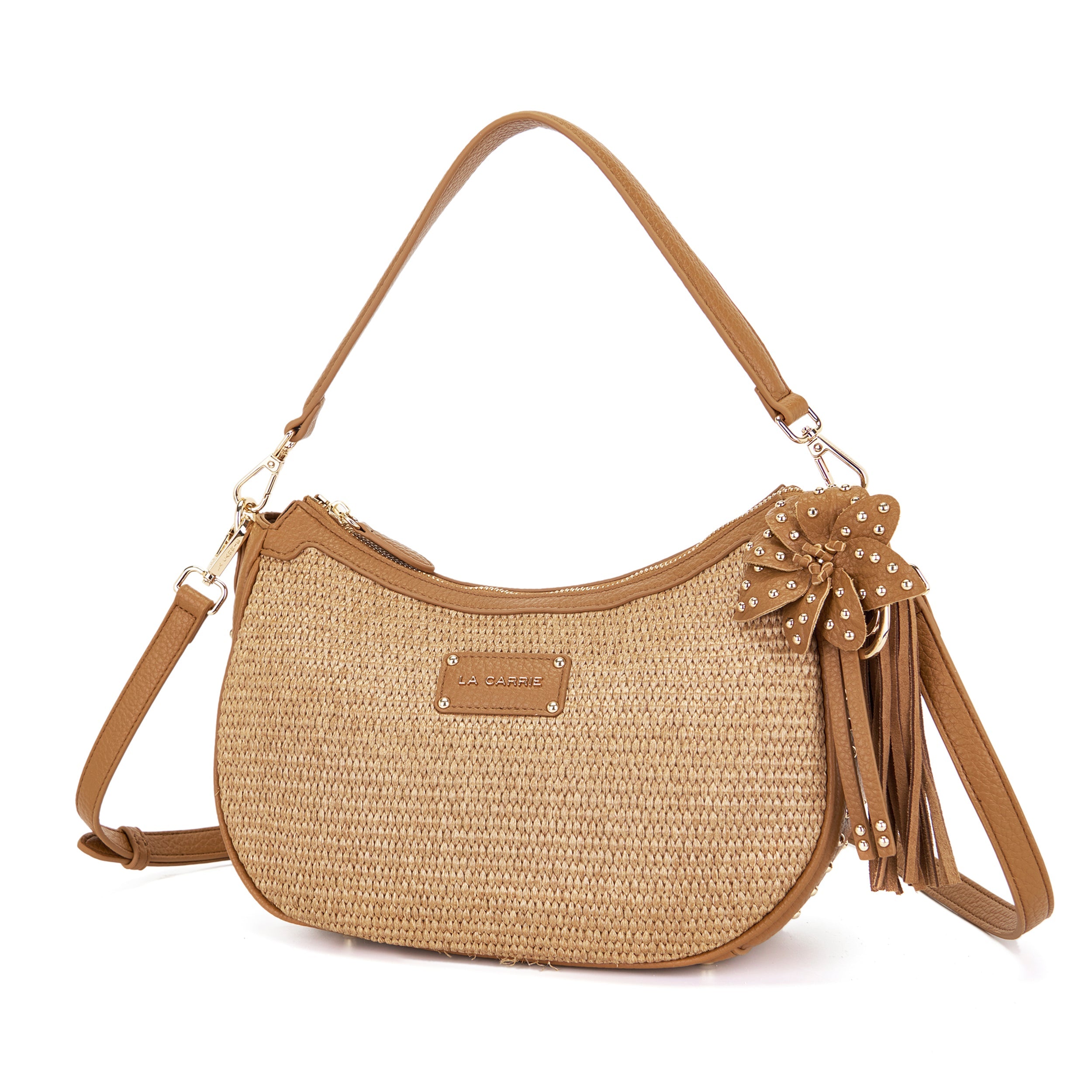 La Carrie La Plage sac épaule cuoio raphia 32 cm