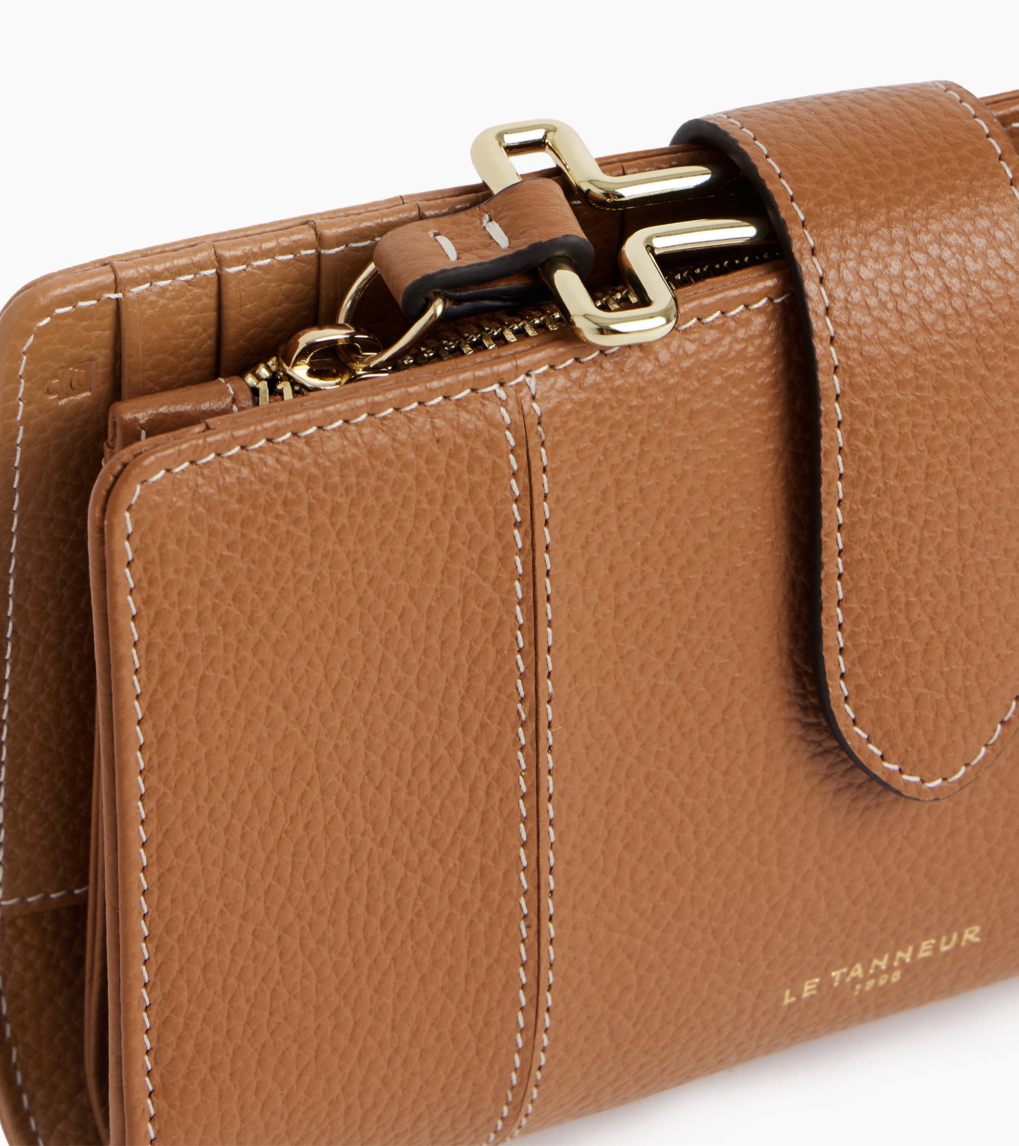 Le Tanneur Juliette Portefeuille cuir poche monnaie zip Brown Tan