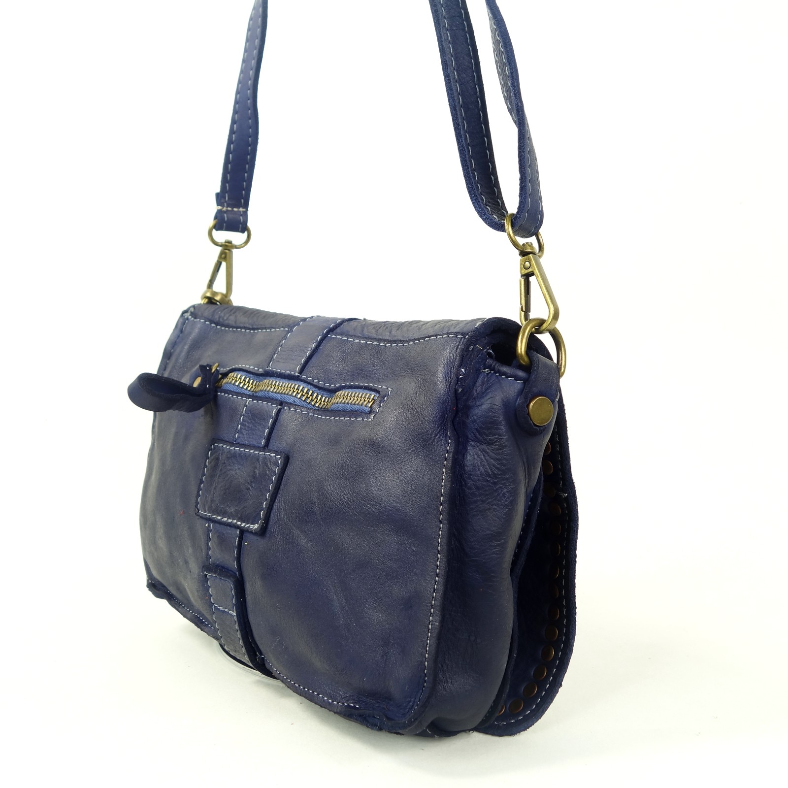 Collection Esprit Cuir GENA mini sac pochette cuir bleu jean clouté