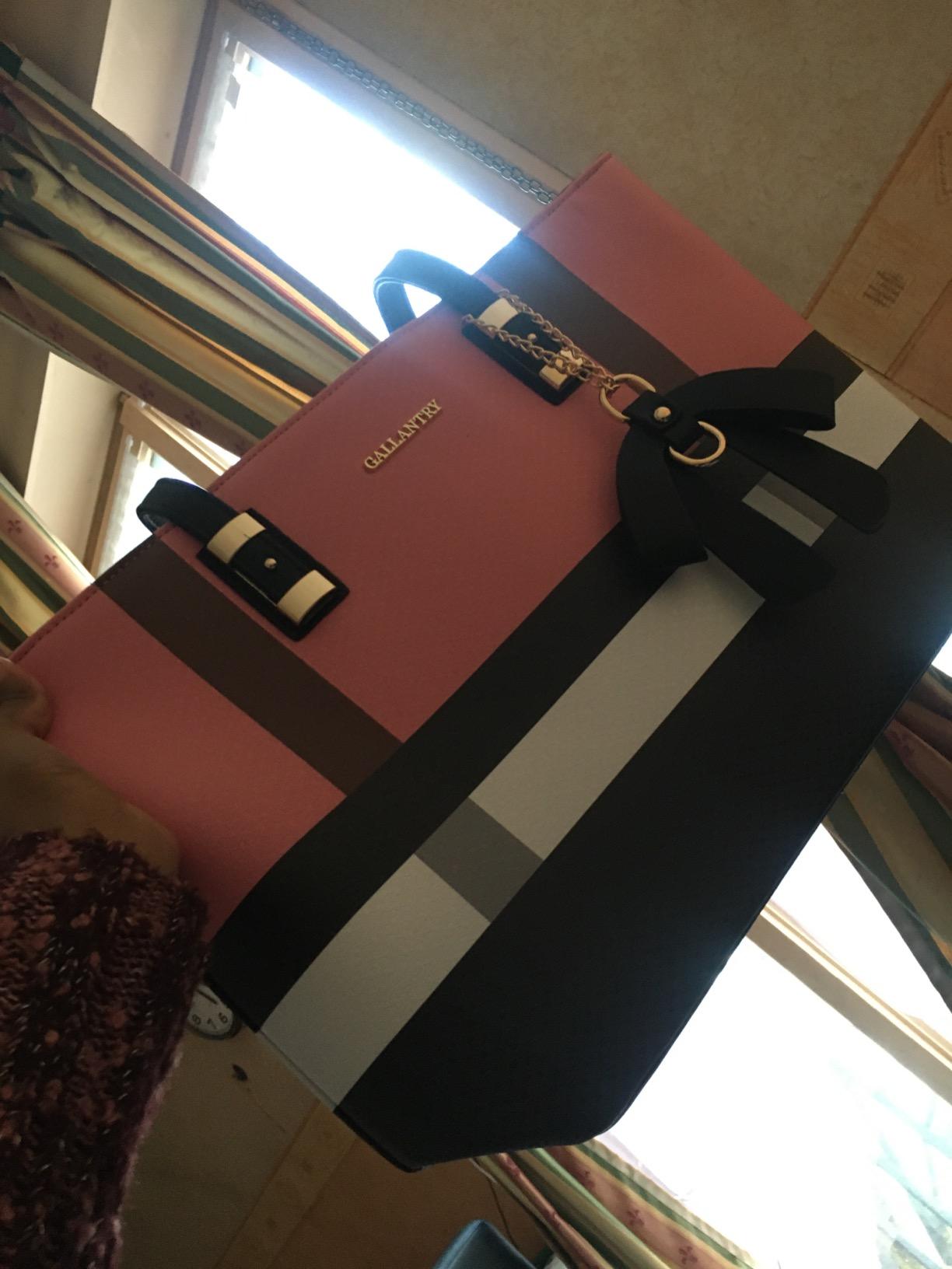 Gallantry Sacs Cabas Tote Bag XL Similicuir Rose Rayures A4