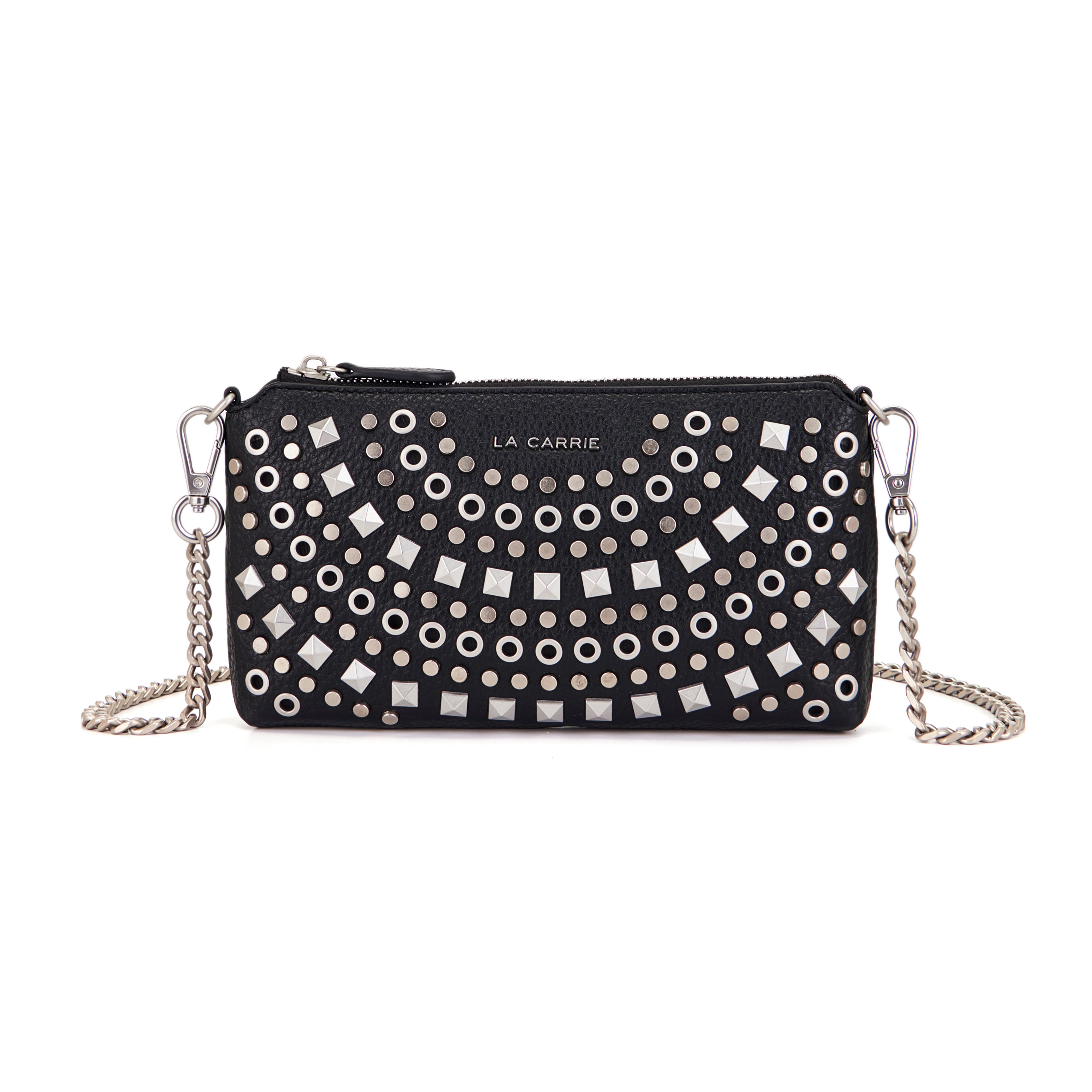 La Carrie Bag Solid portefeuille noir clouté 25x3x13cm