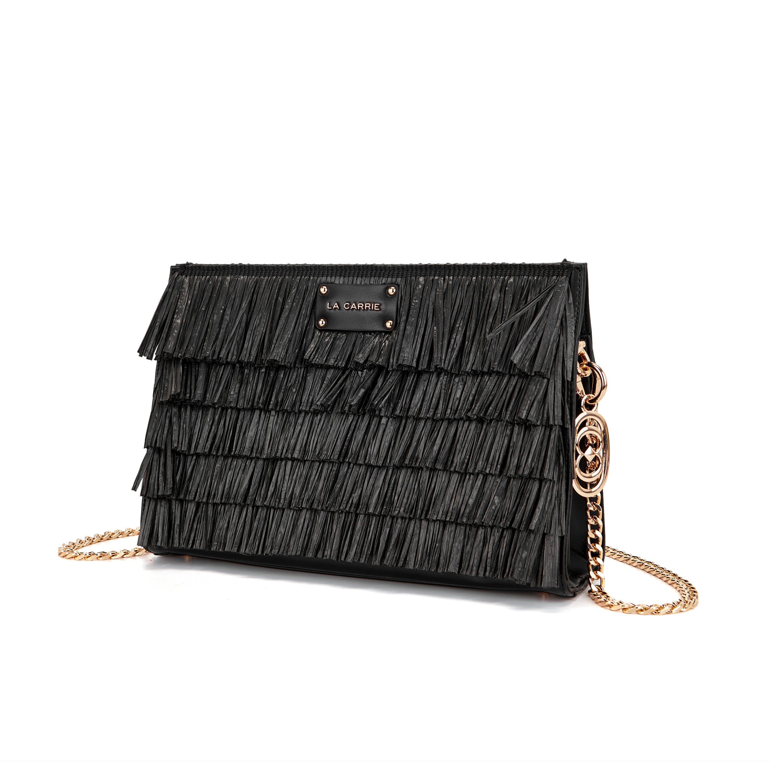 La Carrie Sunflower pochette raffia black 30x9x20 cm
