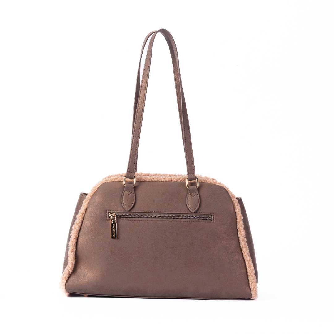 MAC ALYSTER Ambre sac cabas bronze fourrure suédine