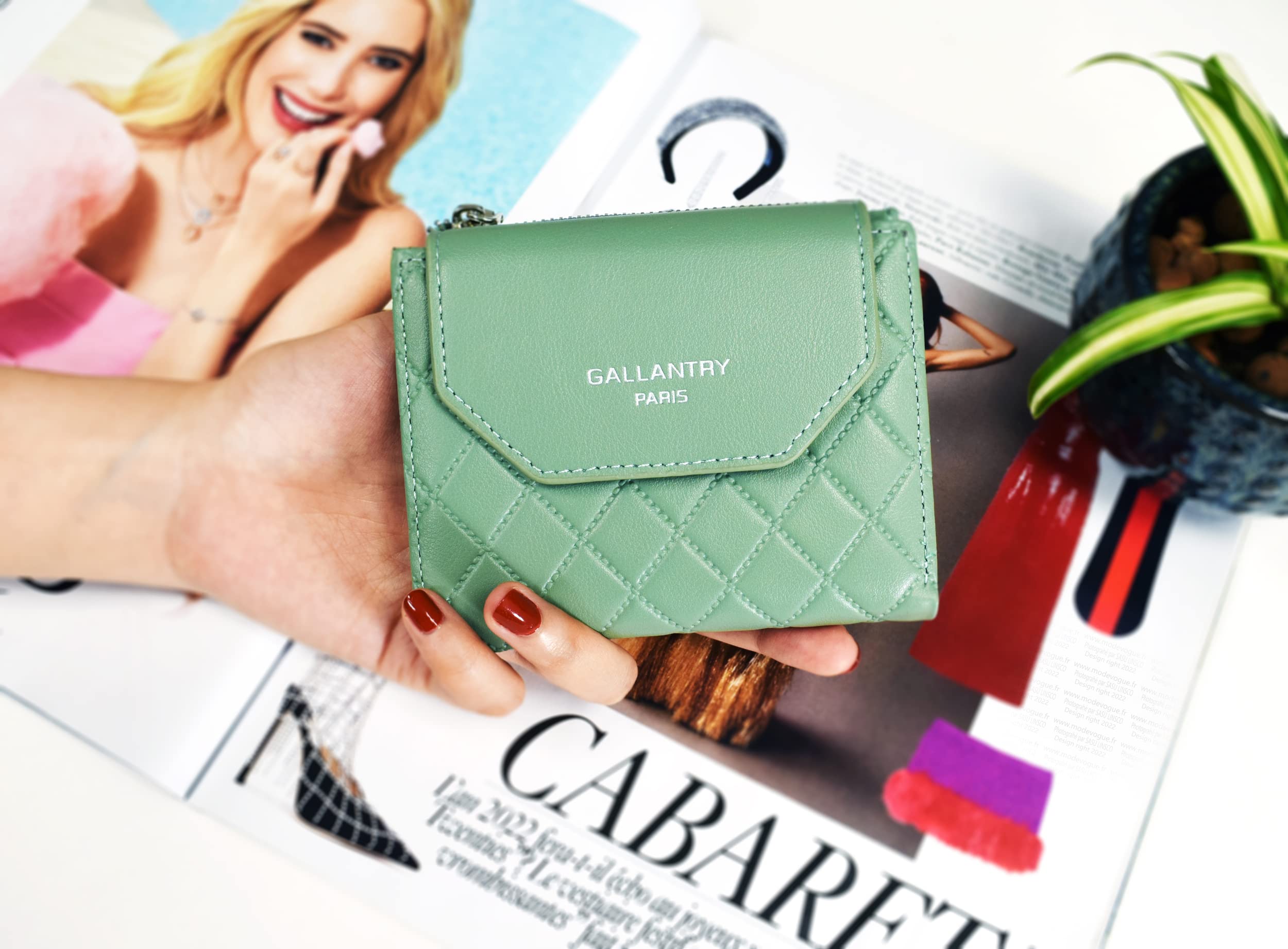 Gallantry Accessoires portefeuille matelassé vert d'eau 12 cm