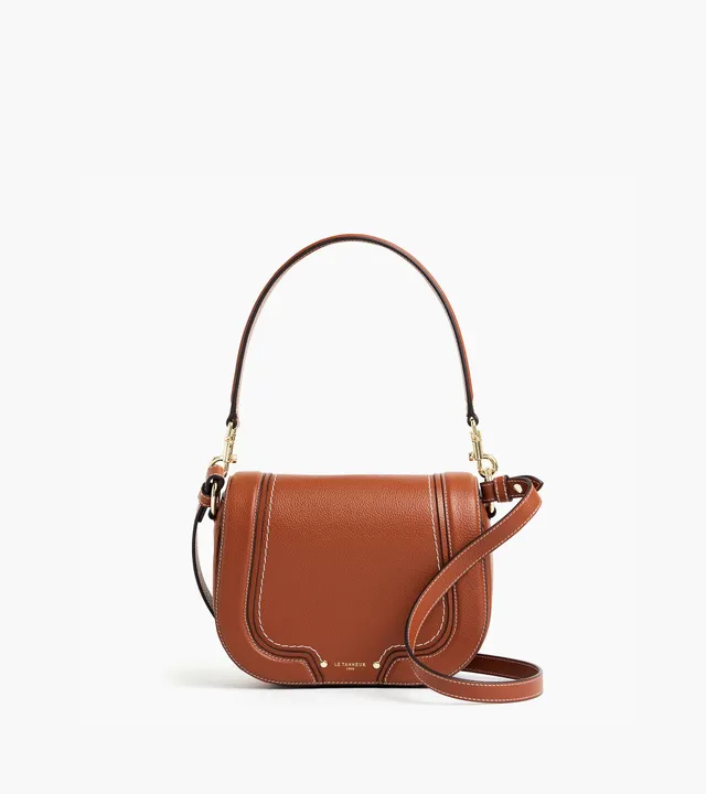 Le Tanneur Ella sac besace cuir grainé Mahogany Brown moyen