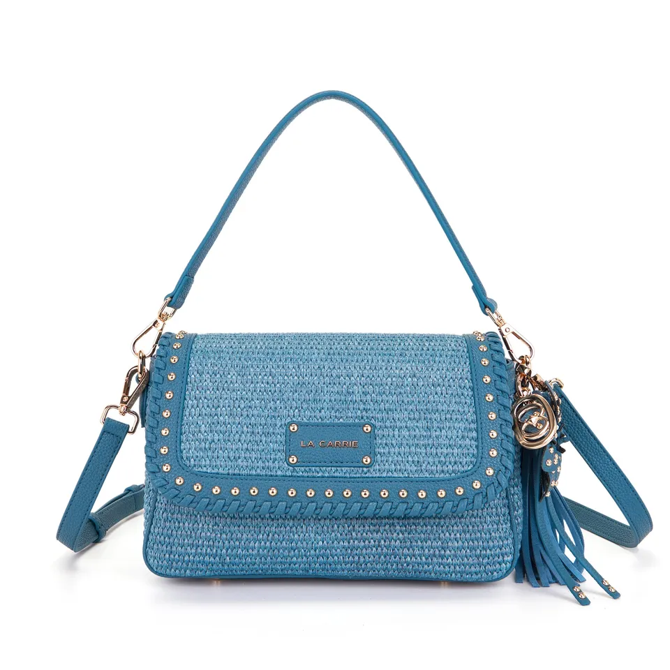 La Carrie La Plage sac épaule jeans raphia 29,5 cm