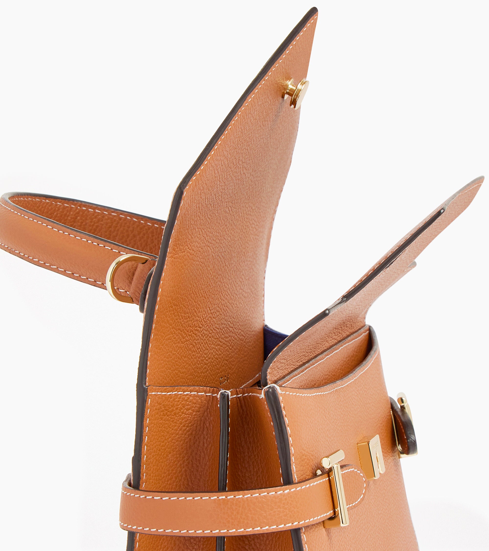 Le Tanneur Emilie sac à main double rabat cuir grainé Brown Tan