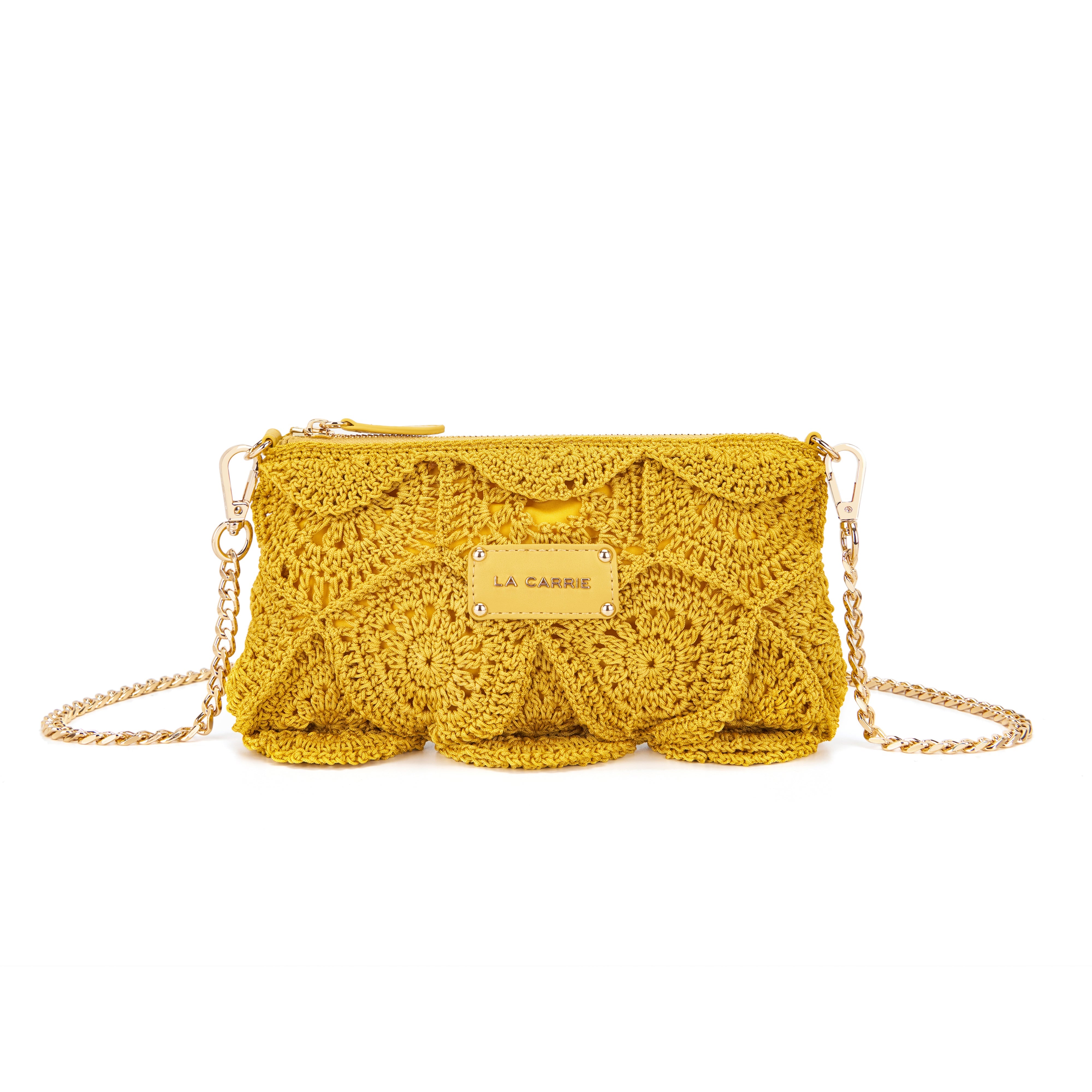 La Carrie Bag Cross Road pochette jaune 24x13cm crochet