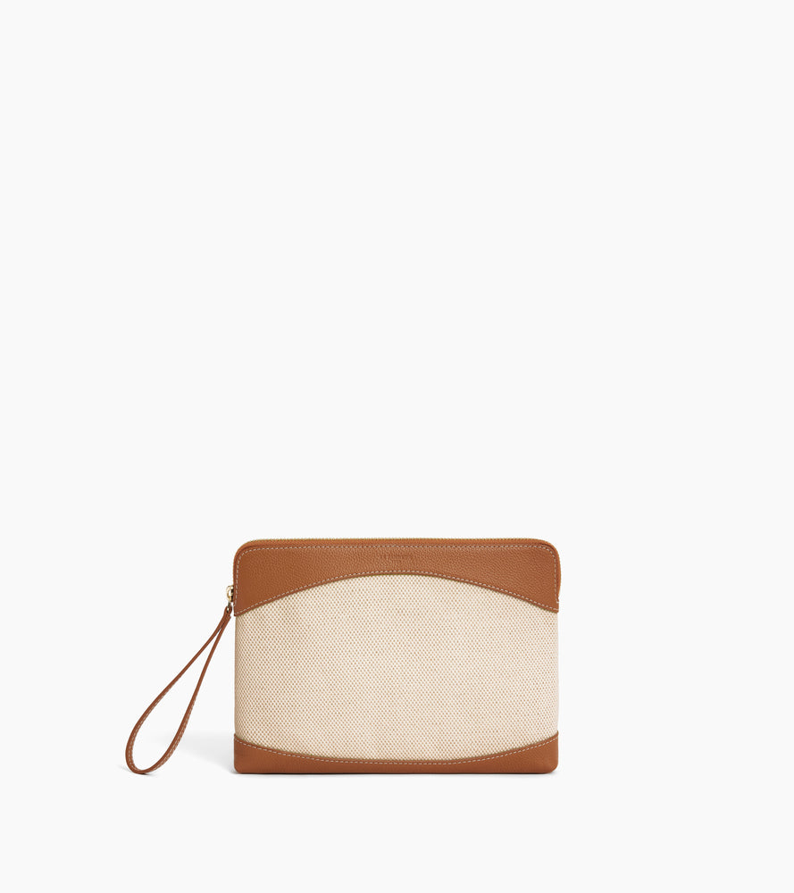Le Tanneur Pochette zippée toile cuir Natural Tan