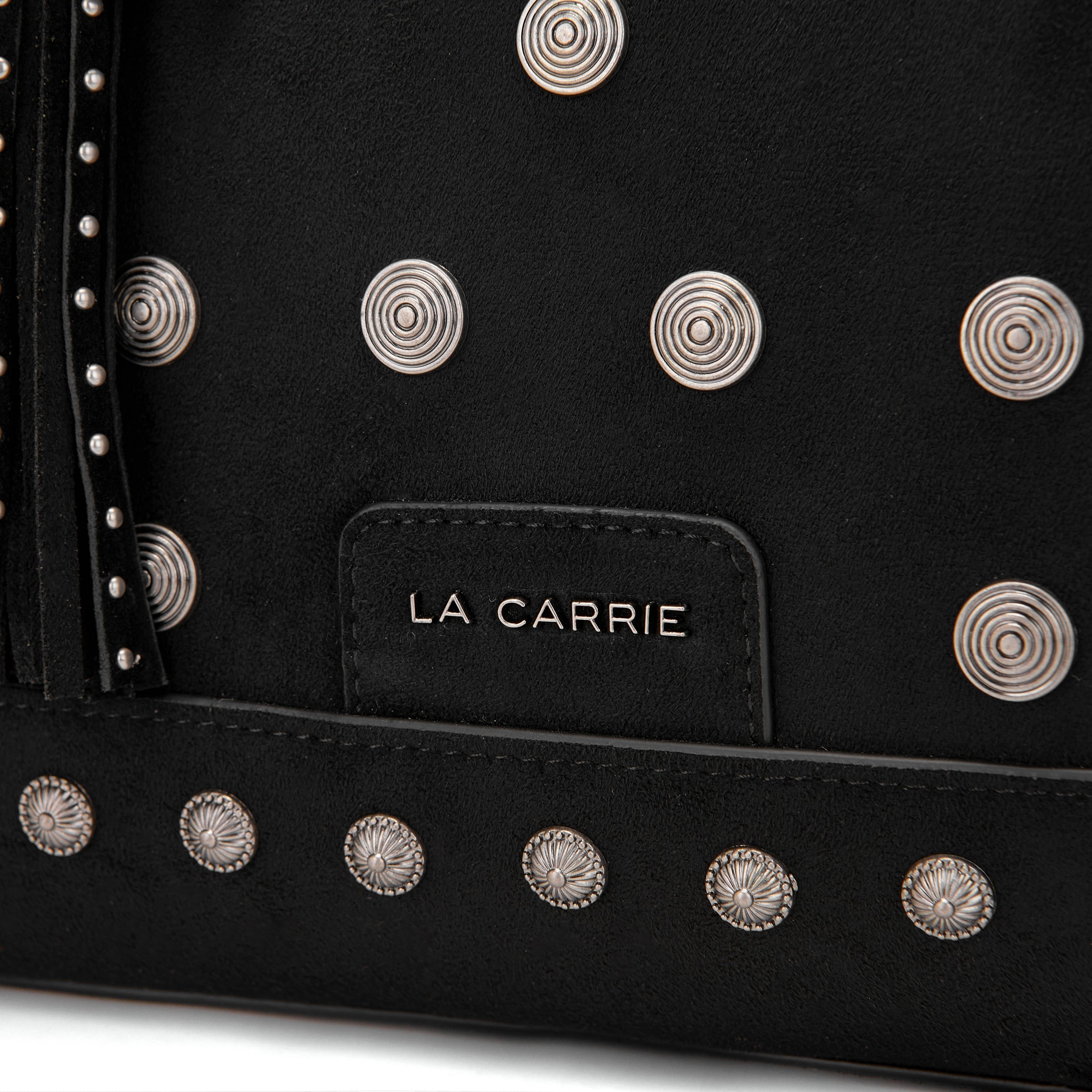 La Carrie Aztec sac shopping suède noir 35x16x29 cm clous