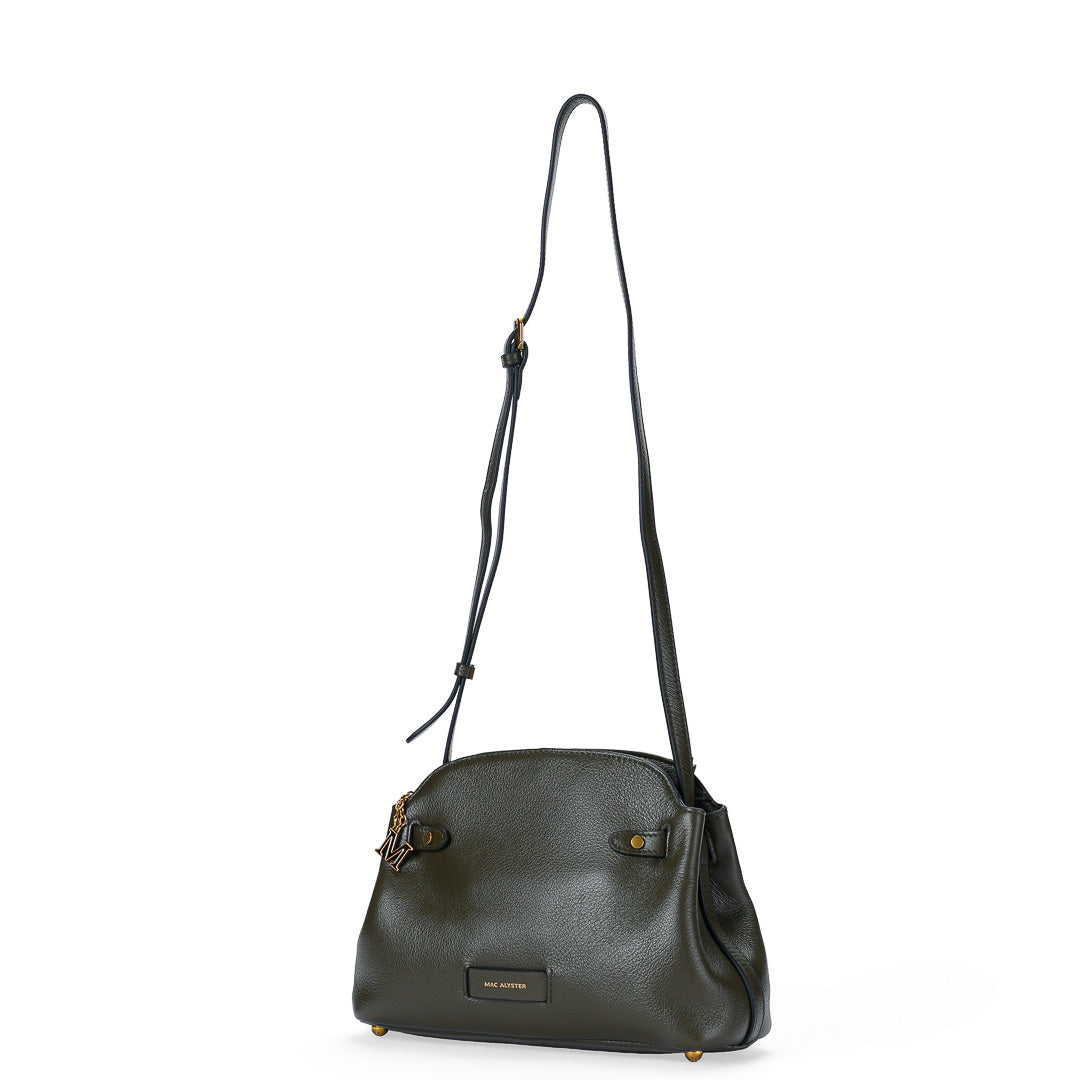 Mac Alyster Valeria sac trotteur cuir Vert Kaki quotidien 29x11x18 cm