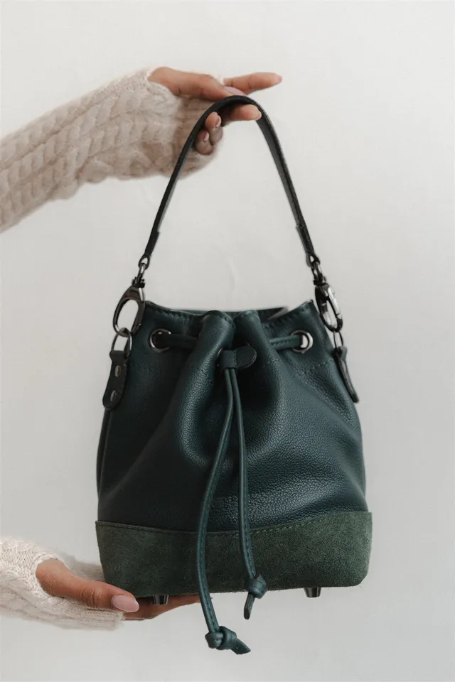 Nodie's Tommy sac seau épaule vert sapin grainé cuir