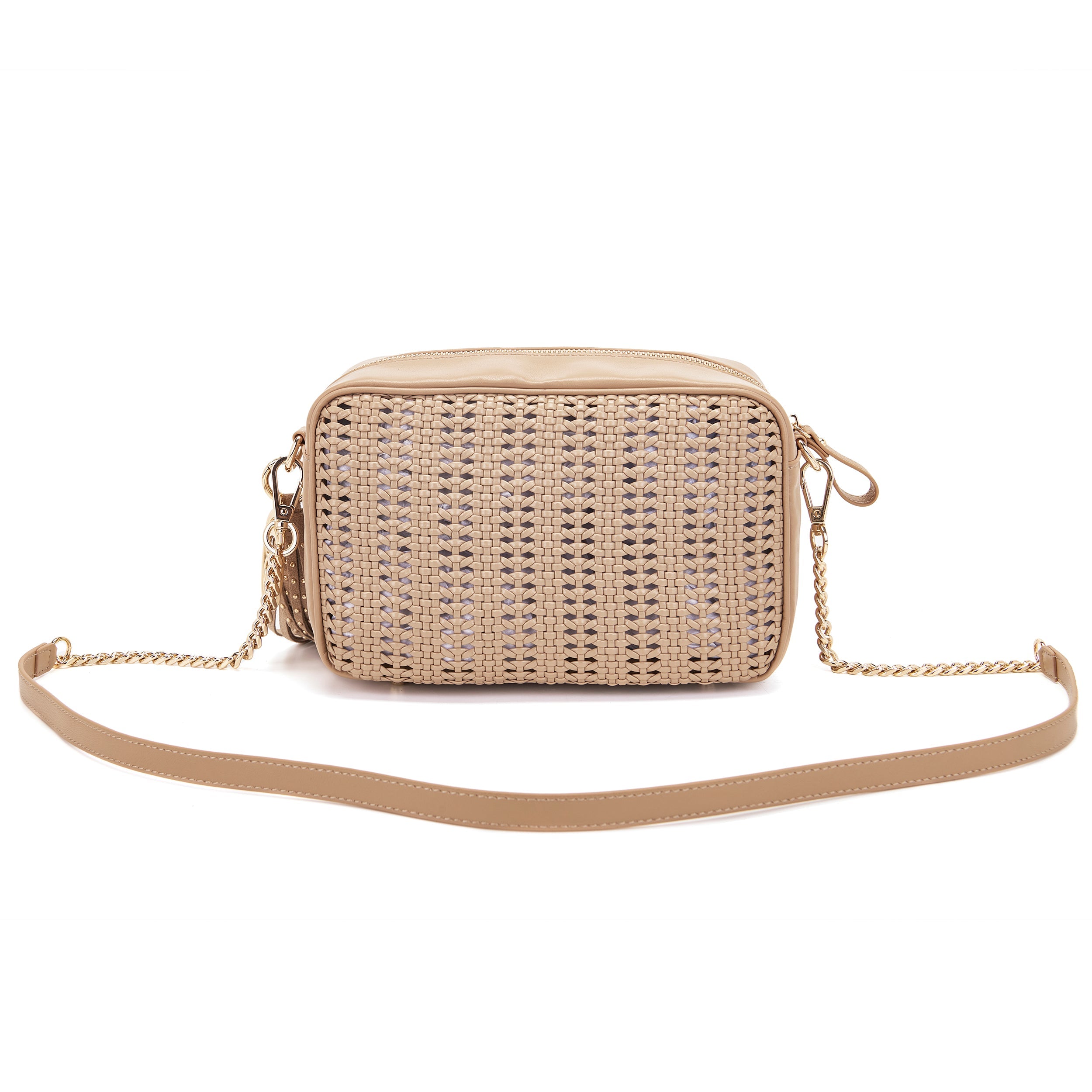 La Carrie Woven sac bandoulière BEIGE tressé verni