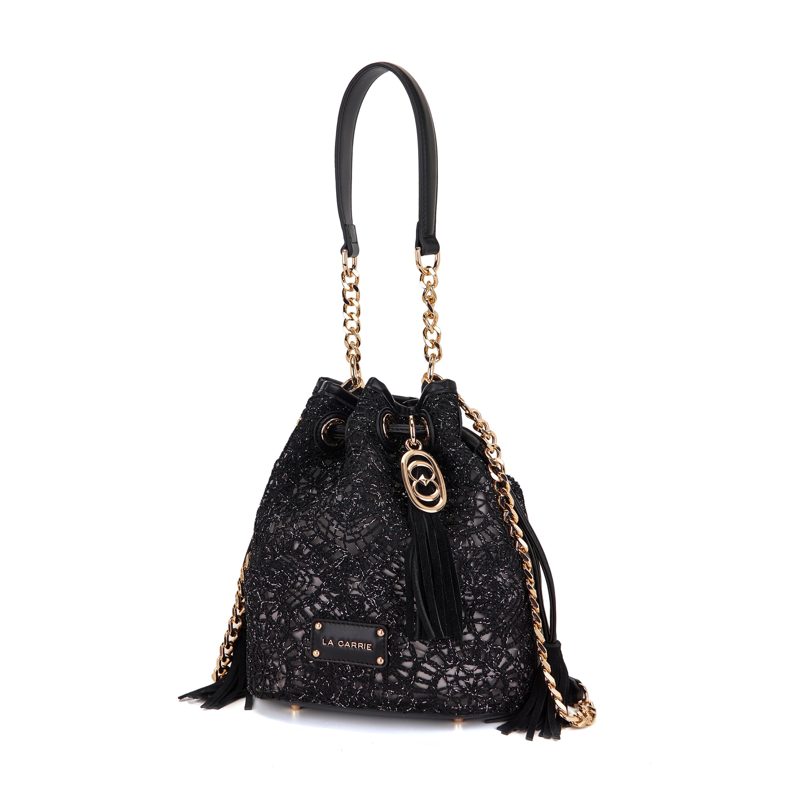 La Carrie Versailles Sac Seau Noir Brodé Tressé 24x17x26 cm