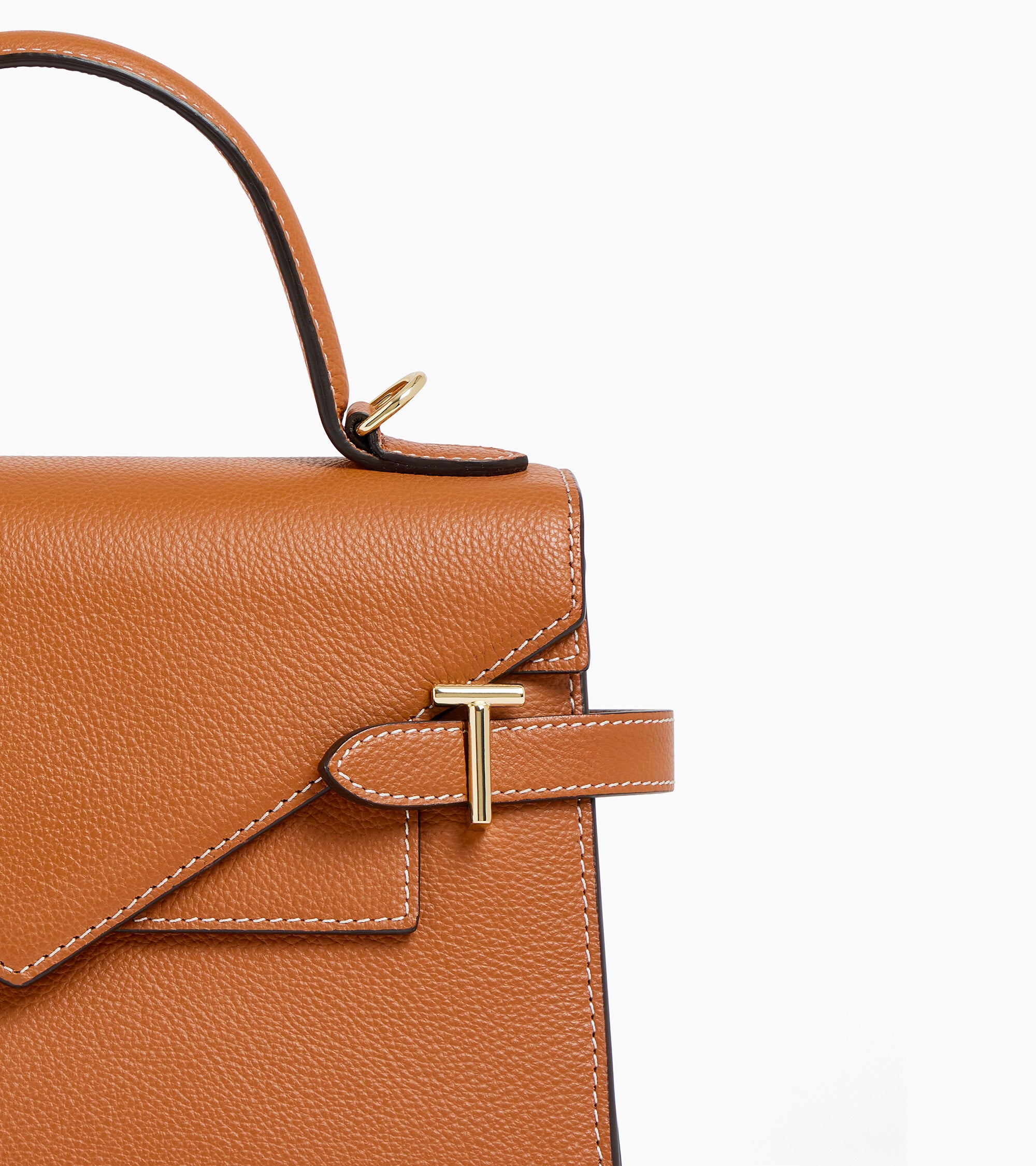 Le Tanneur Emilie sac à main double rabat cuir grainé Brown Tan