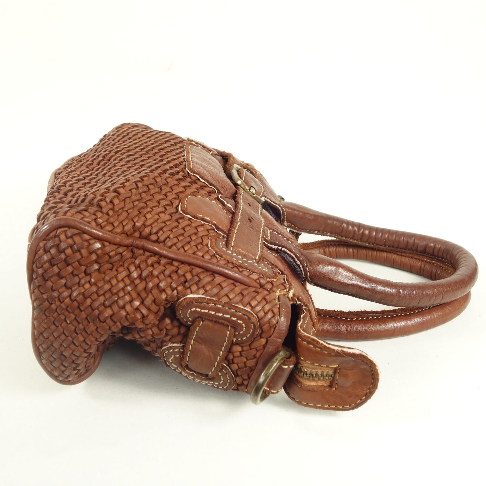 Collection Esprit Cuir TEA mini sac bandoulière marron cuir tressé