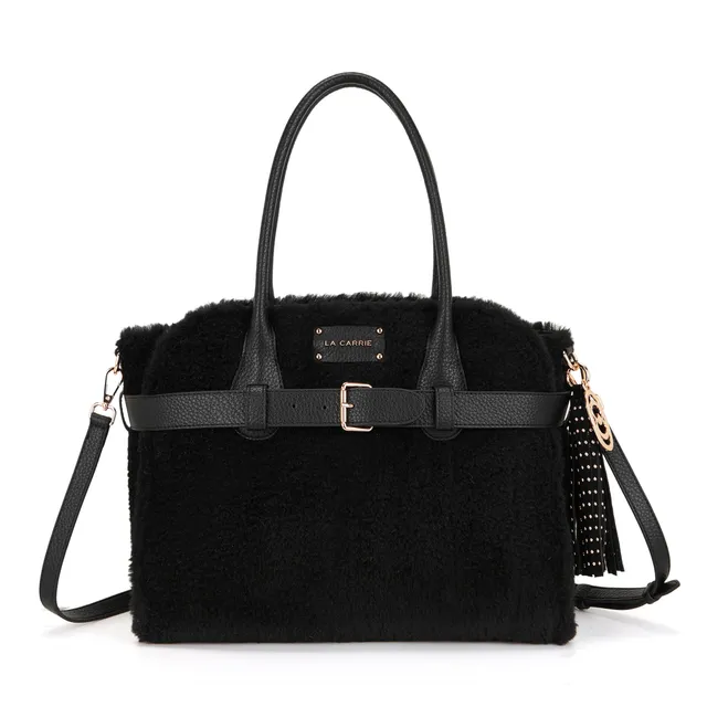 La Carrie Teddy sac shopping noir 35 cm fourrure