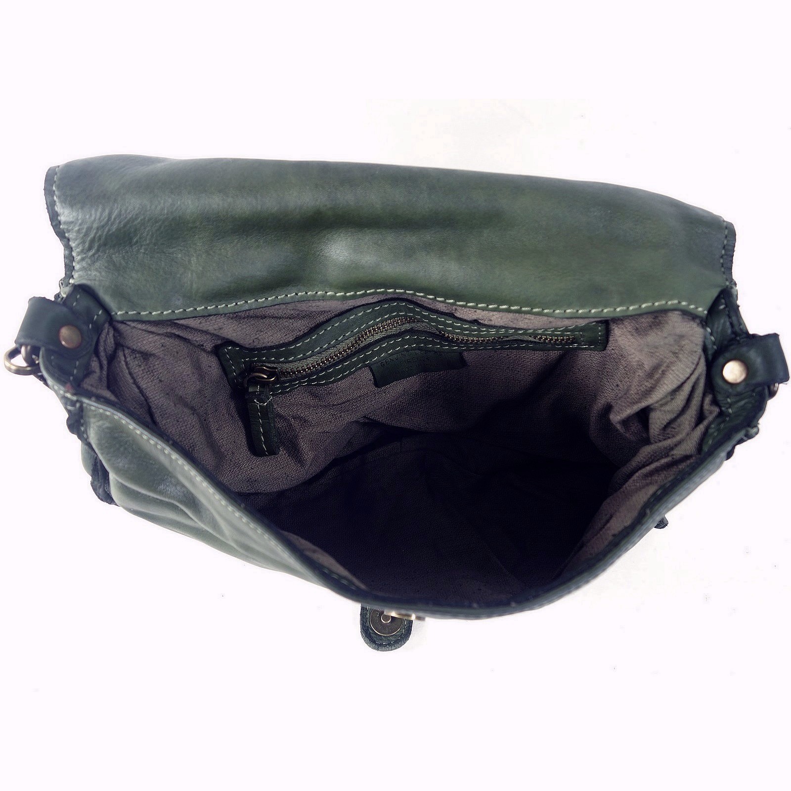 Collection Esprit Cuir GENA besace bandoulière cuir vert clous