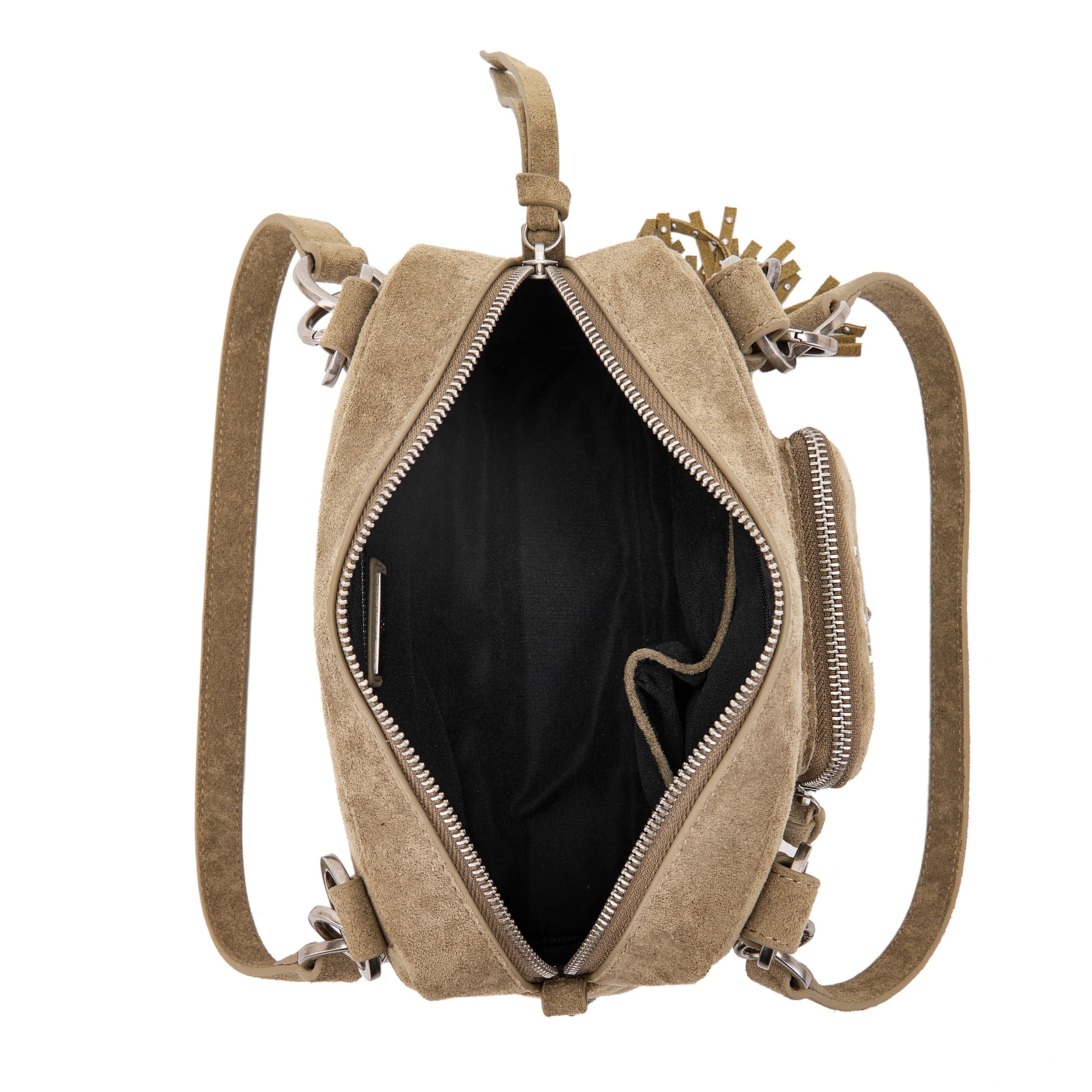 La Carrie Aztec sac épaule suède vert 26x10x18 cm clous